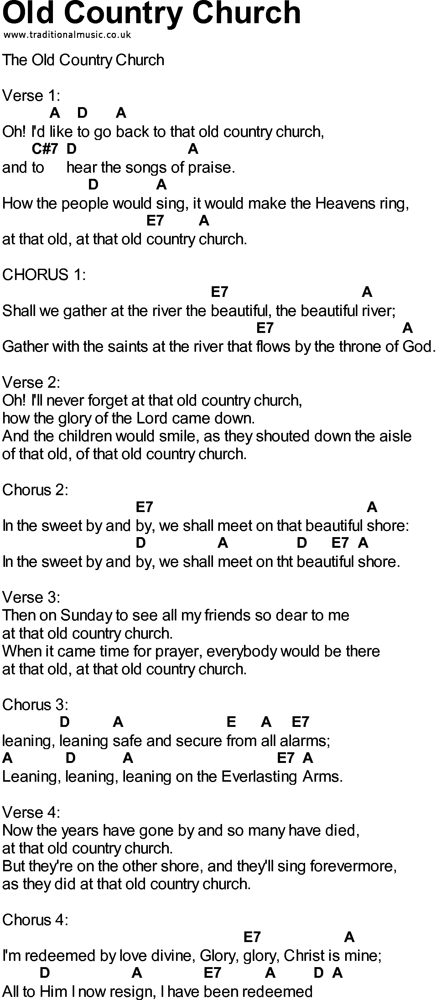 Bluegrass songs with chords - Old Country Church
