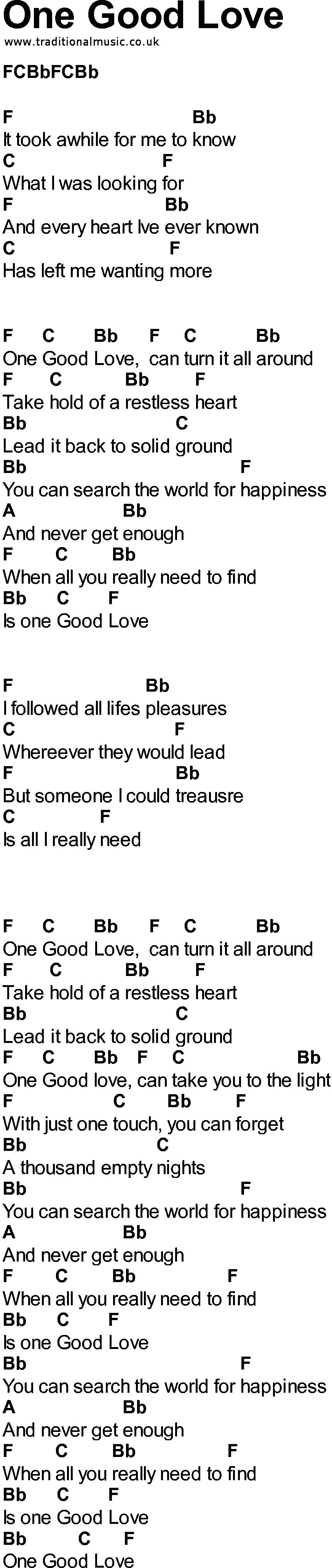 Bluegrass songs with chords - One Good Love