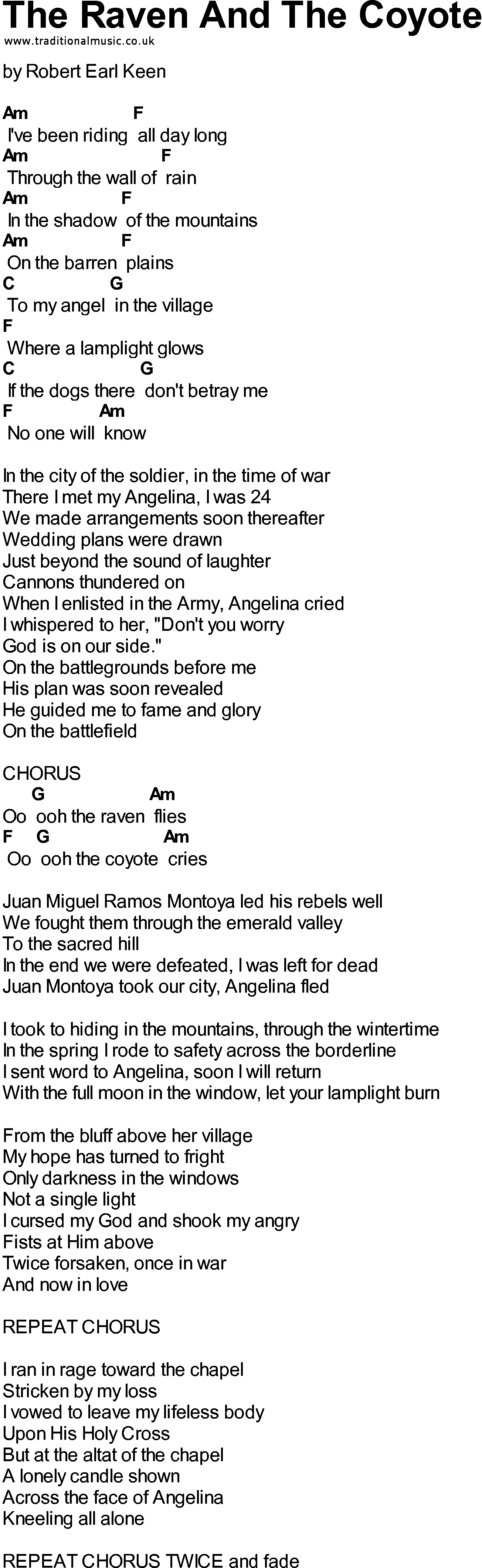 Bluegrass songs with chords - The Raven And The Coyote