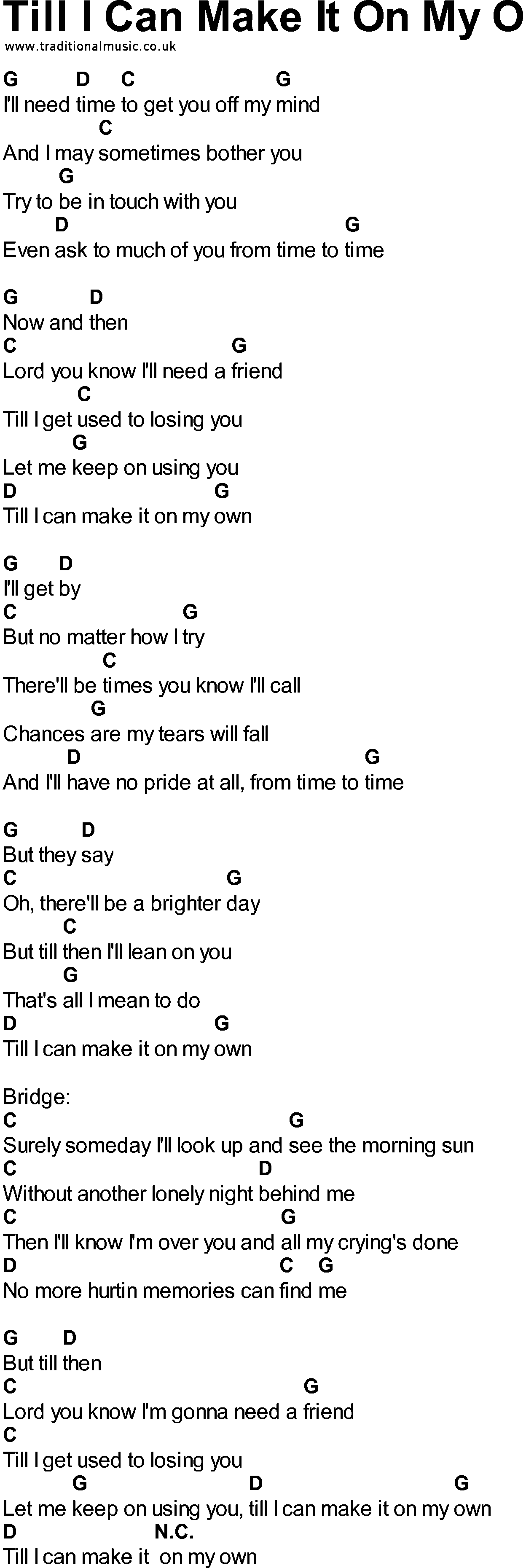 Bluegrass songs with chords - Till I Can Make It On My O