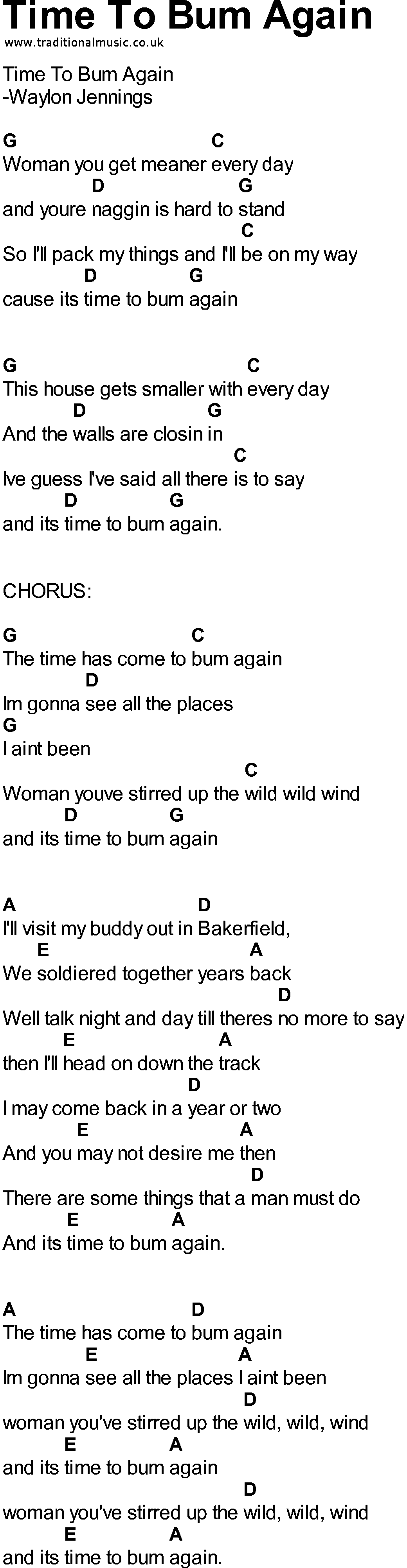 Bluegrass songs with chords - Time To Bum Again