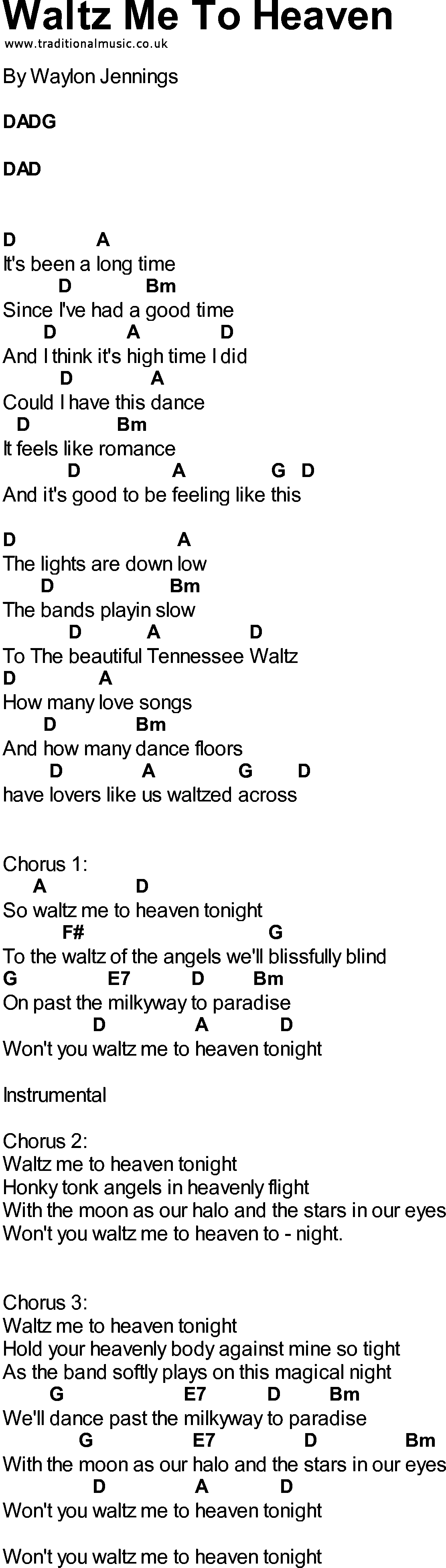 Bluegrass songs with chords - Waltz Me To Heaven