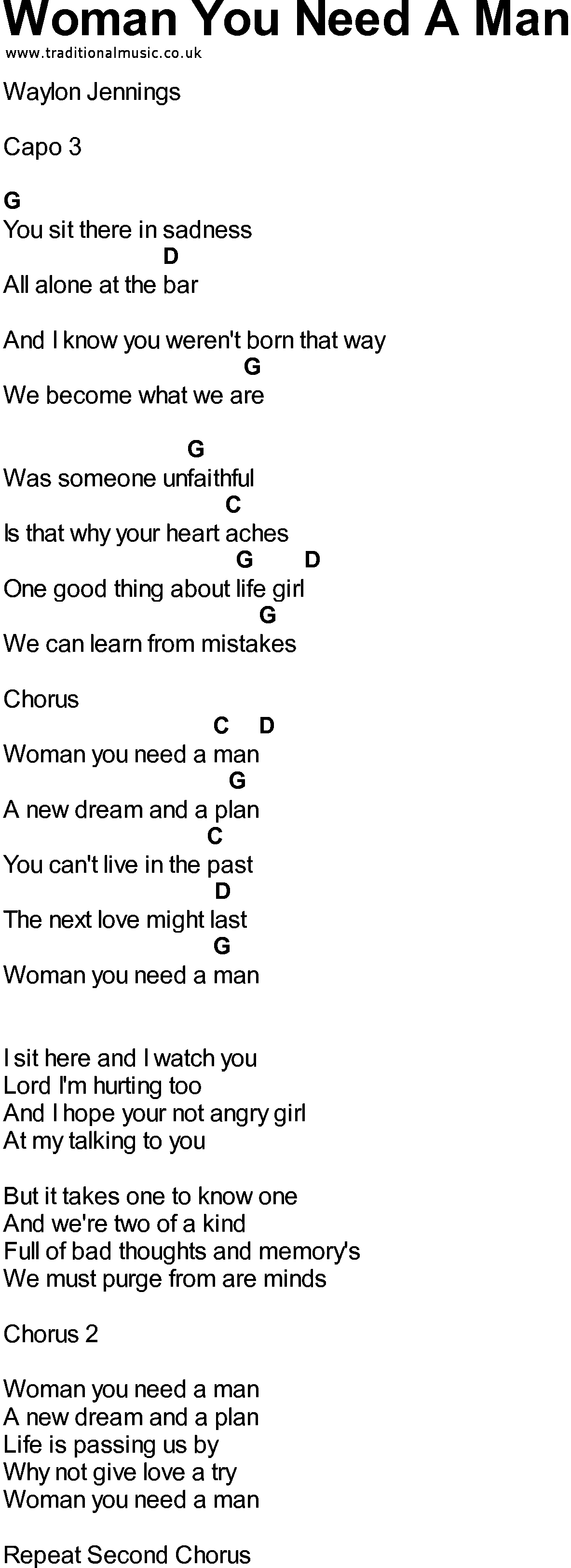 Bluegrass songs with chords - Woman You Need A Man