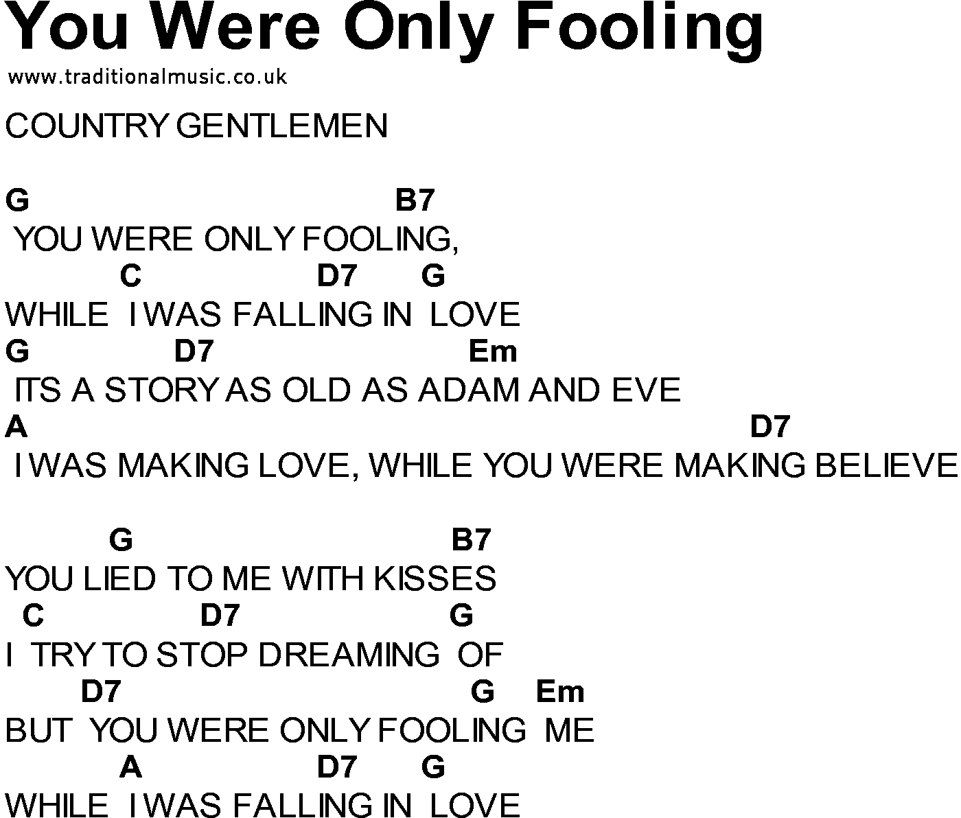 Bluegrass songs with chords - You Were Only Fooling