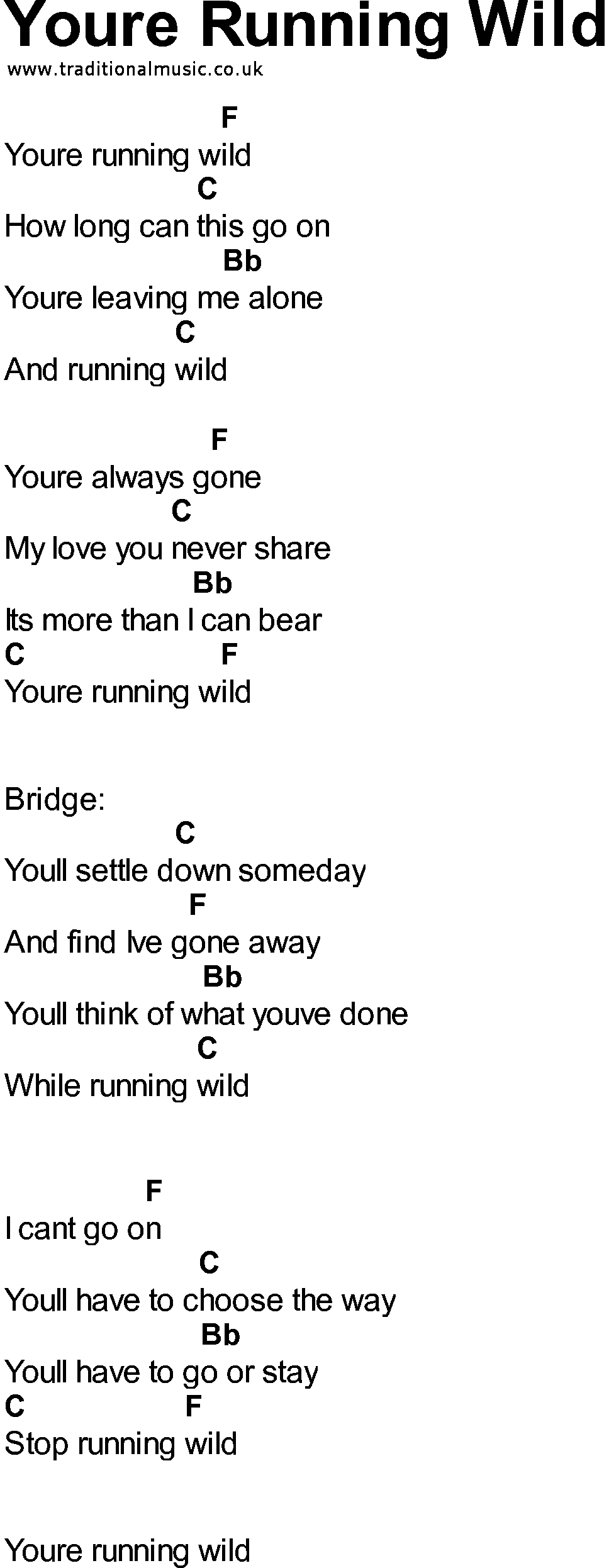 Bluegrass songs with chords - Youre Running Wild