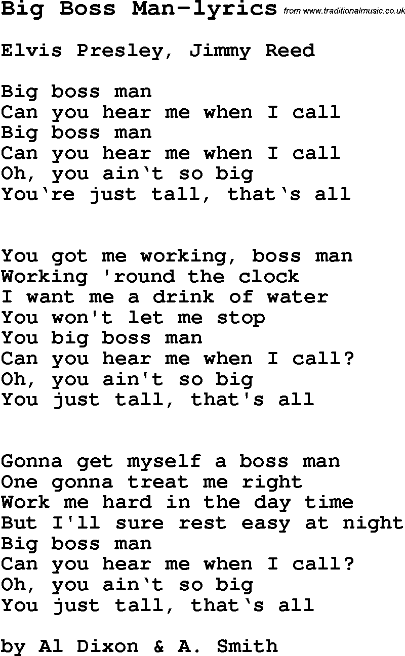 Blues Guitar Song, lyrics, chords, tablature, playing hints for Big Boss Man-lyrics