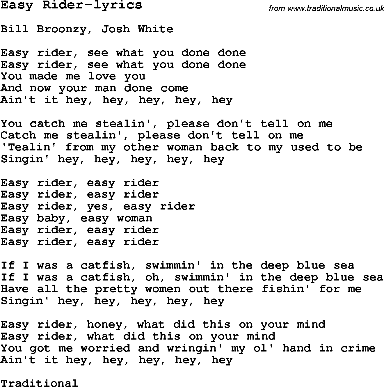 Blues Guitar Song, lyrics, chords, tablature, playing hints for Easy Rider-lyrics