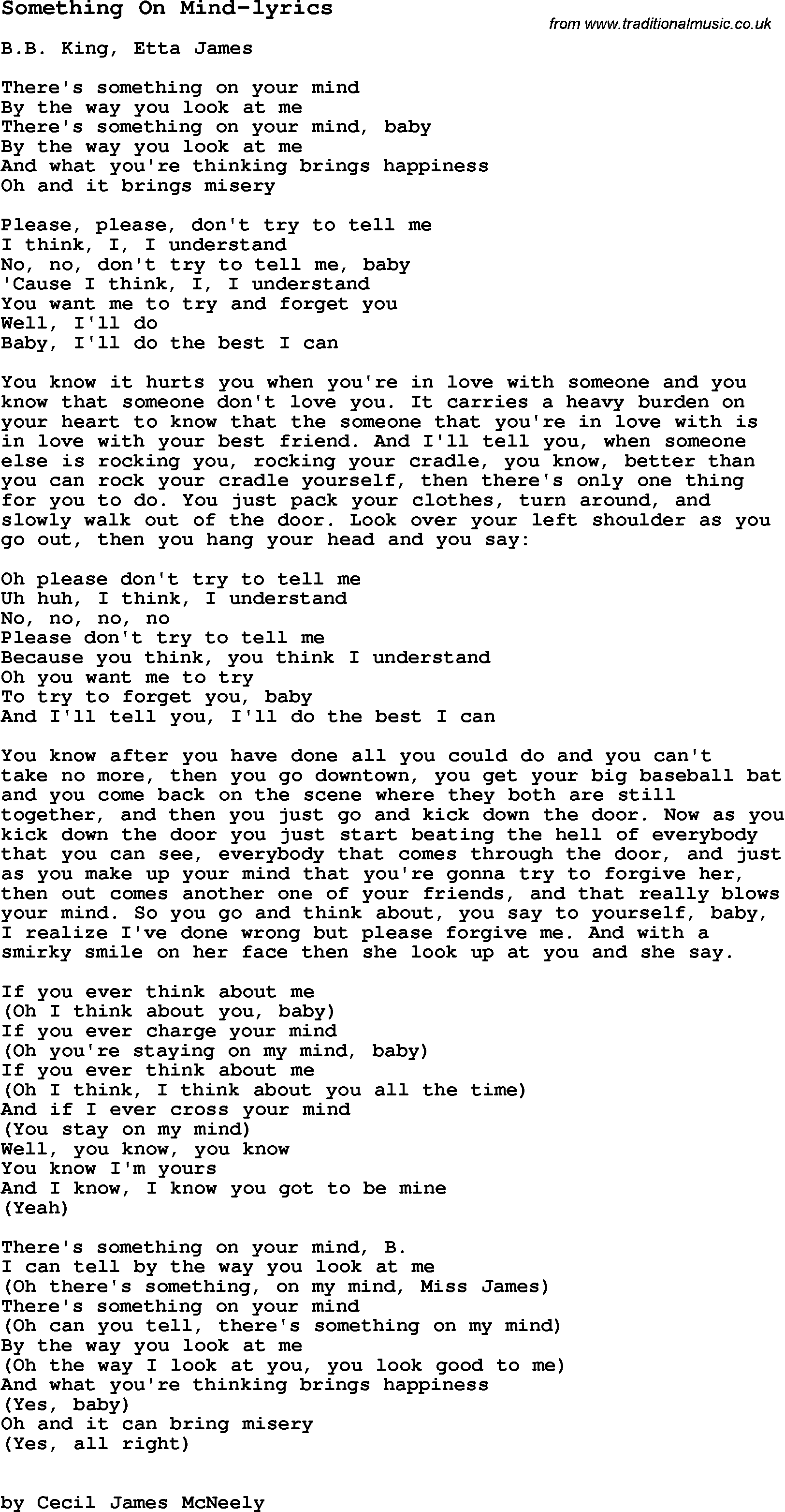 Blues Guitar Song, lyrics, chords, tablature, playing hints for Something On Mind-lyrics