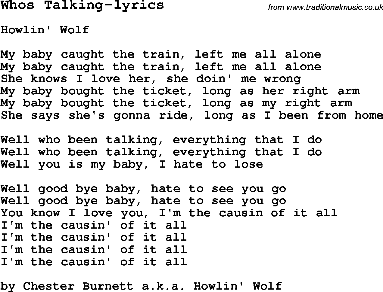 Blues Guitar Song, lyrics, chords, tablature, playing hints for Whos Talking-lyrics