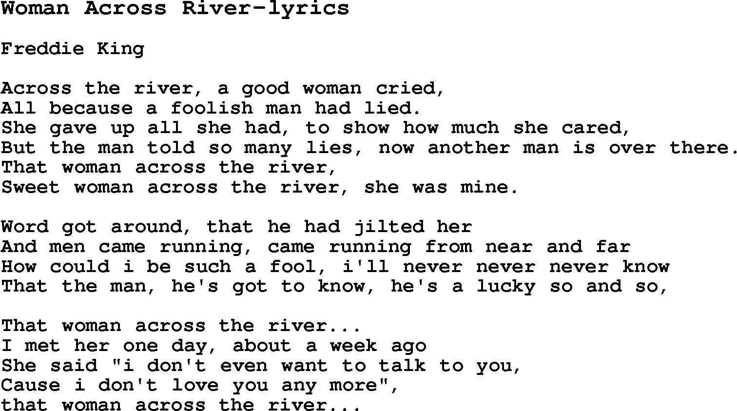 Blues Guitar Song, lyrics, chords, tablature, playing hints for Woman Across River-lyrics