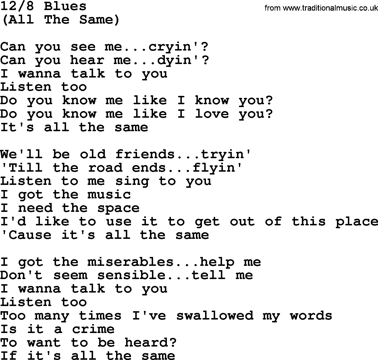 The Byrds song 12 8 Blues, lyrics