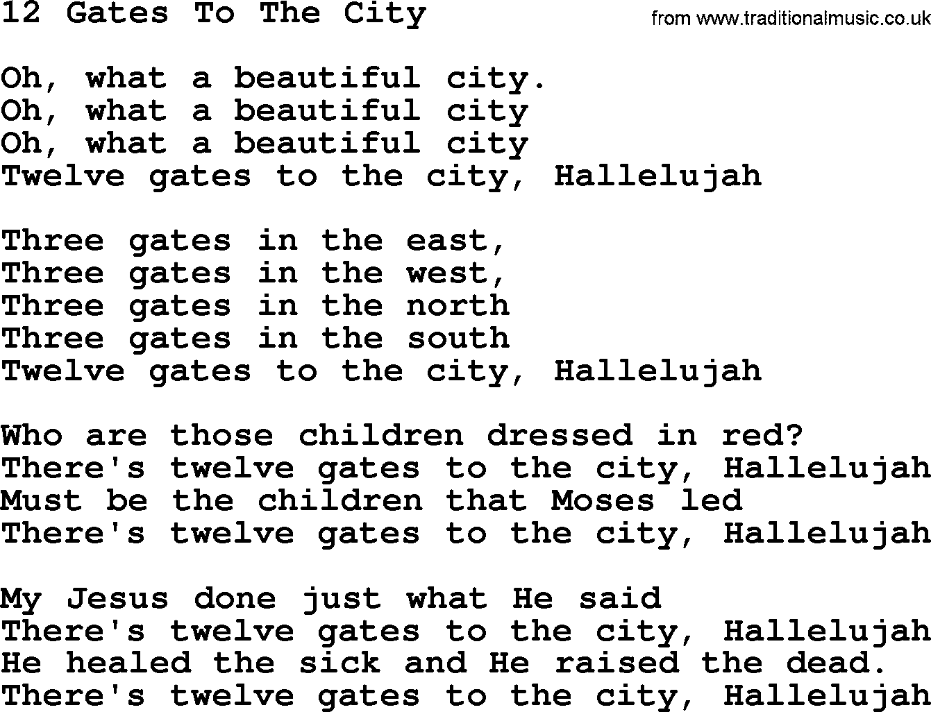 The Byrds song 12 Gates To The City, lyrics