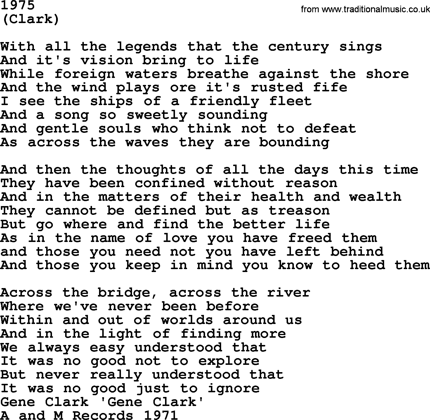 The Byrds song 1975, lyrics
