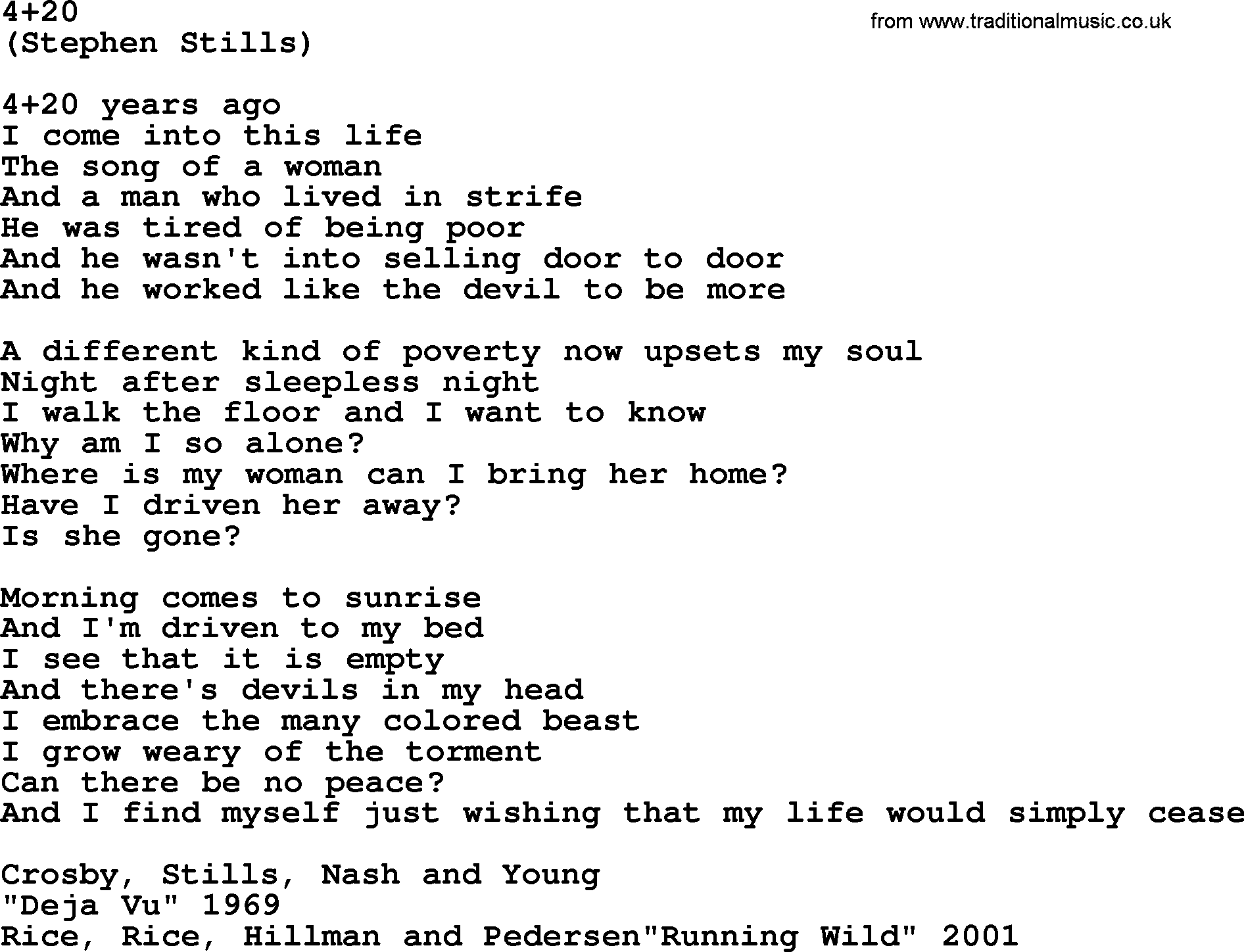 The Byrds song 4+20, lyrics