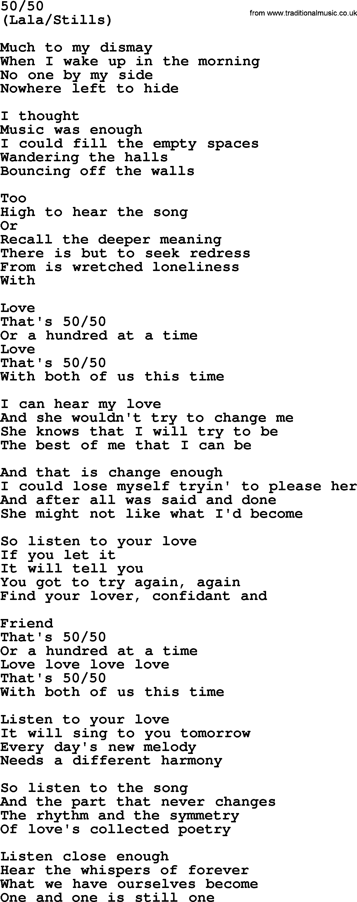 The Byrds song 50 50, lyrics