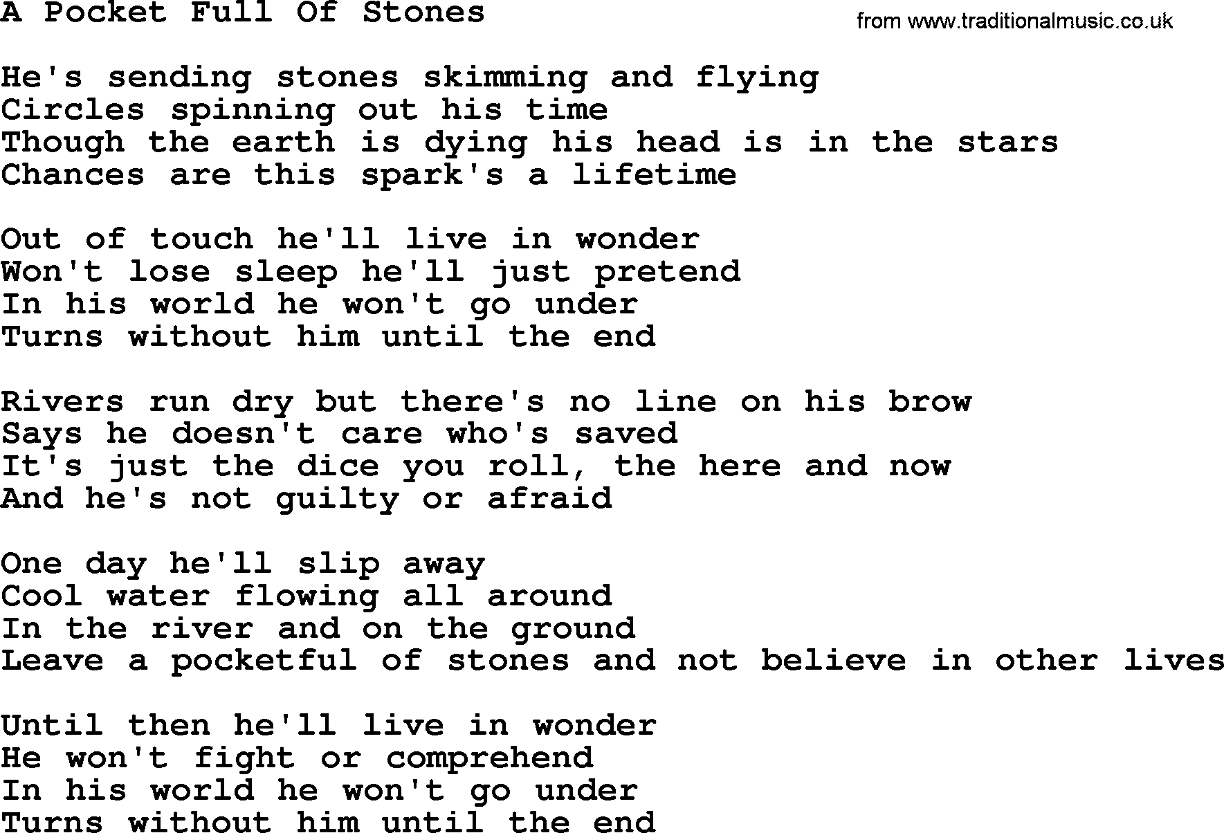 The Byrds song A Pocket Full Of Stones, lyrics