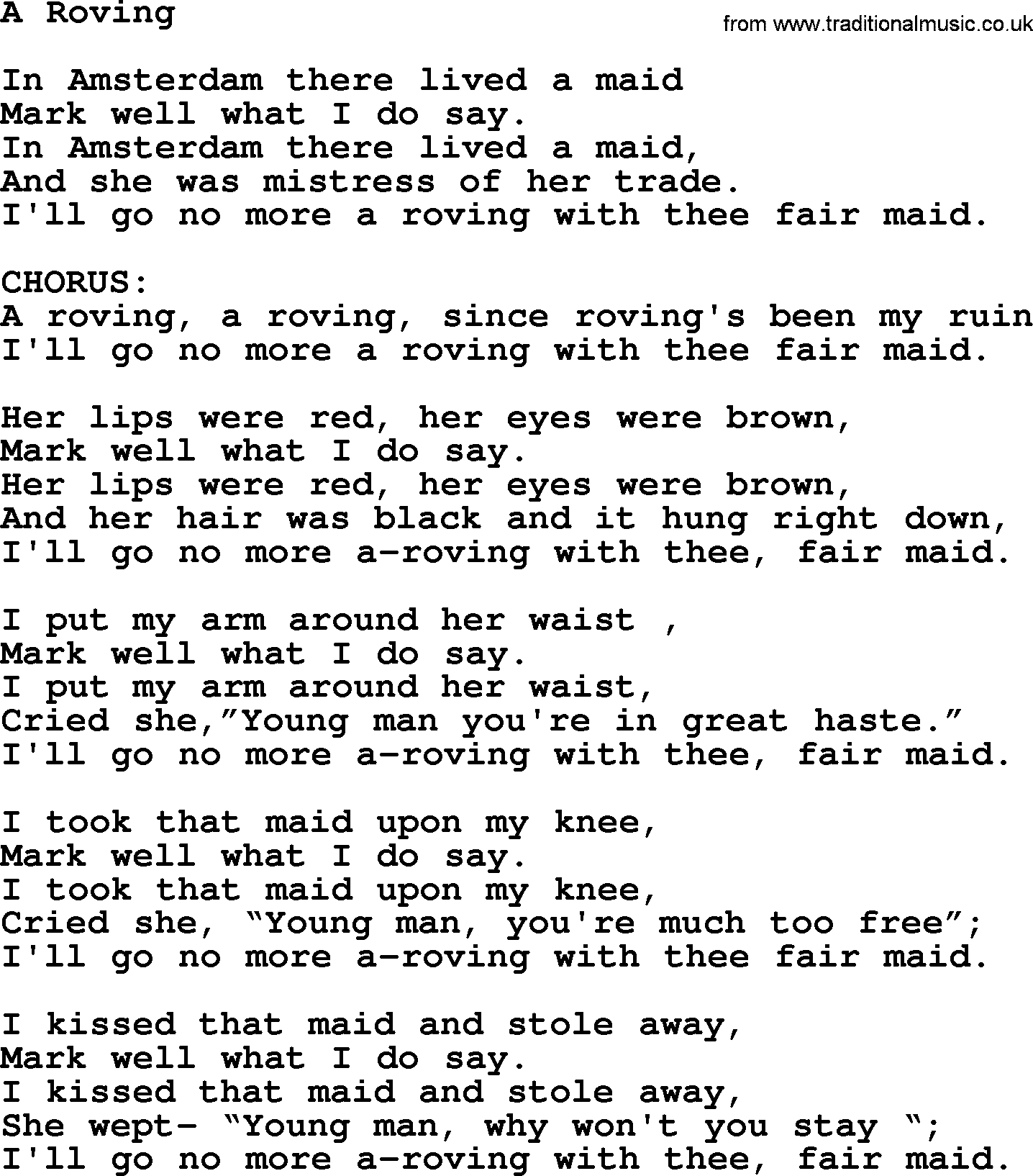 The Byrds song A Roving, lyrics