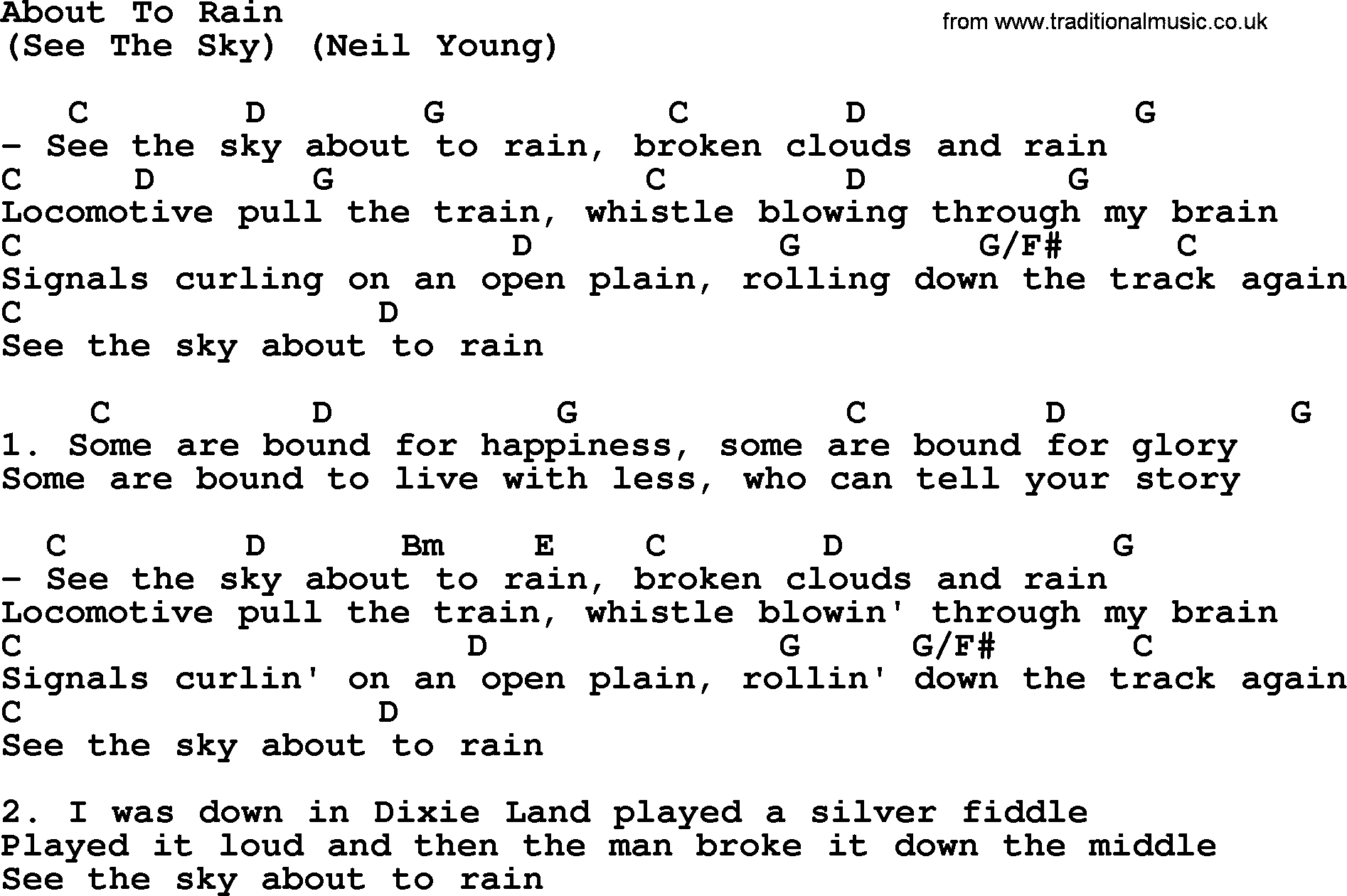 The Byrds song About To Rain, lyrics and chords