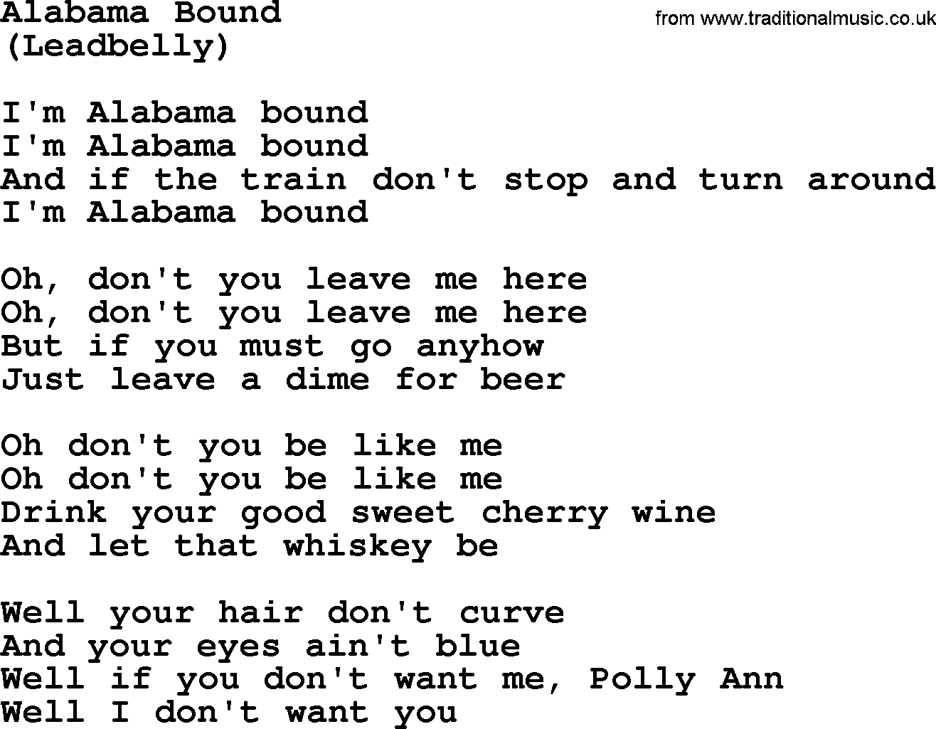 The Byrds song Alabama Bound, lyrics