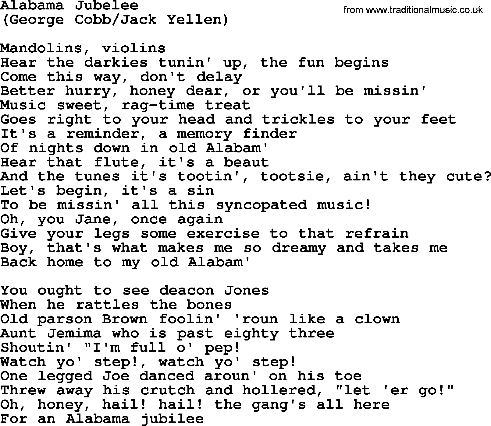 The Byrds song Alabama Jubelee, lyrics