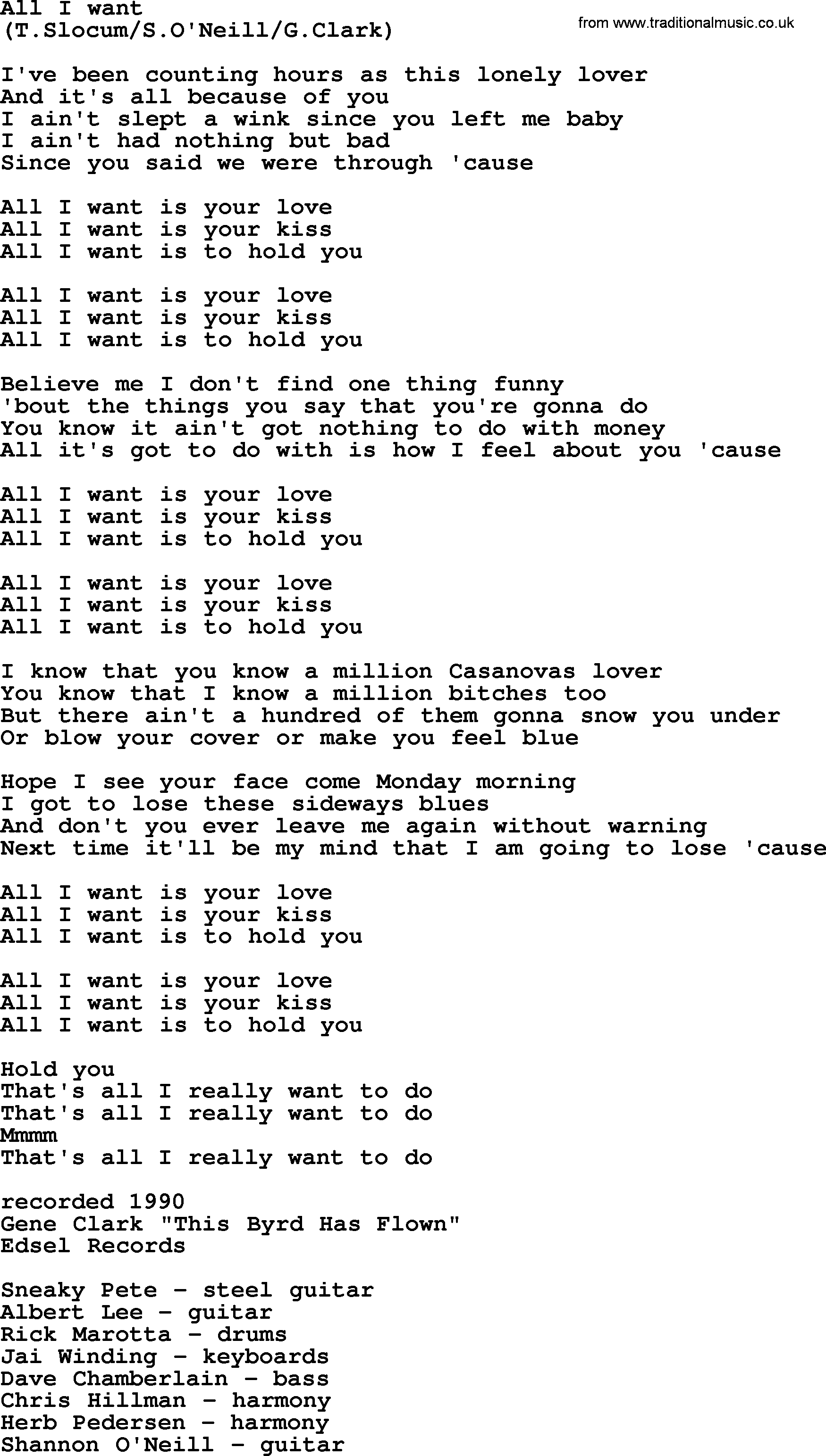 The Byrds song All I Want, lyrics