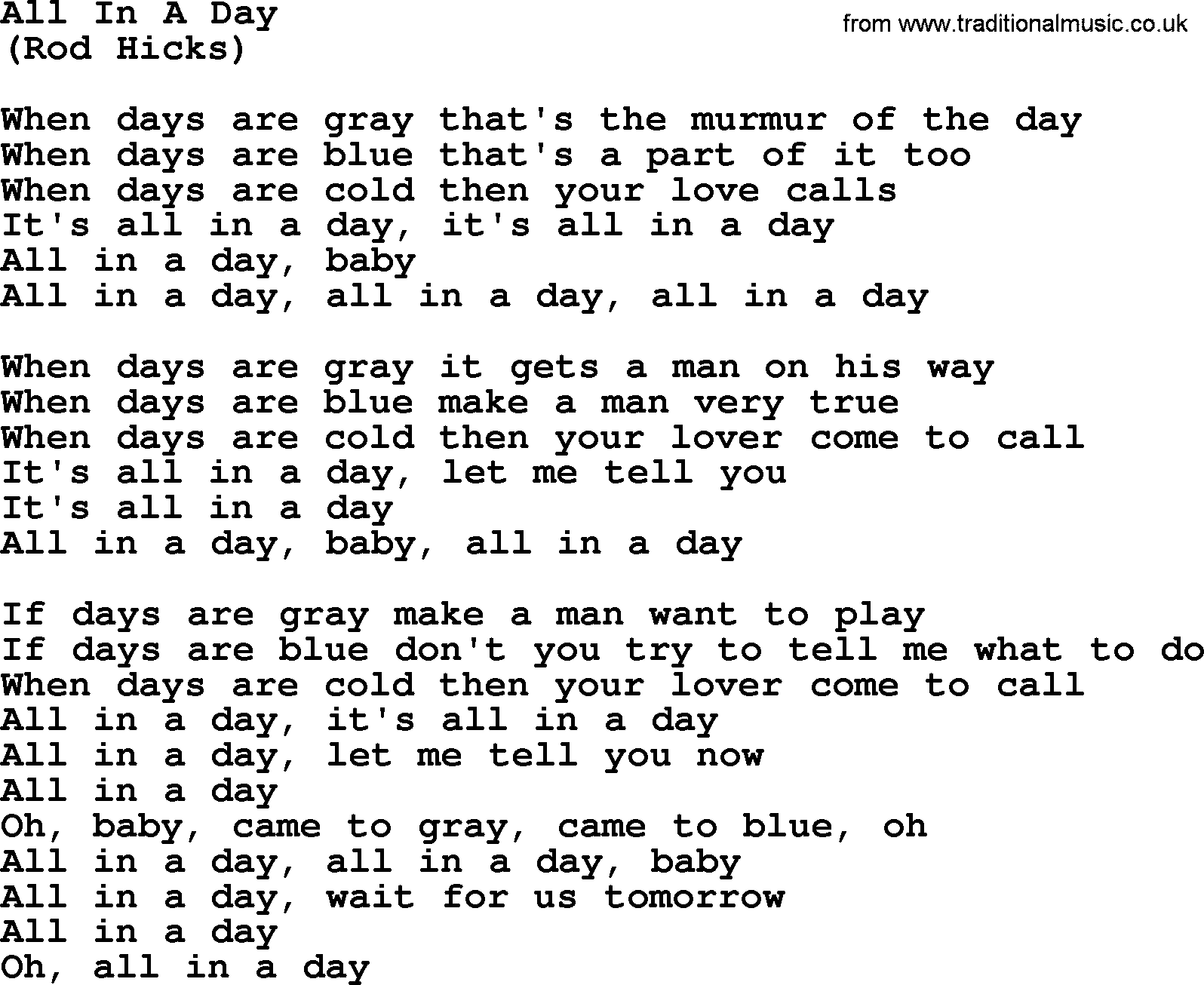 The Byrds song All In A Day, lyrics