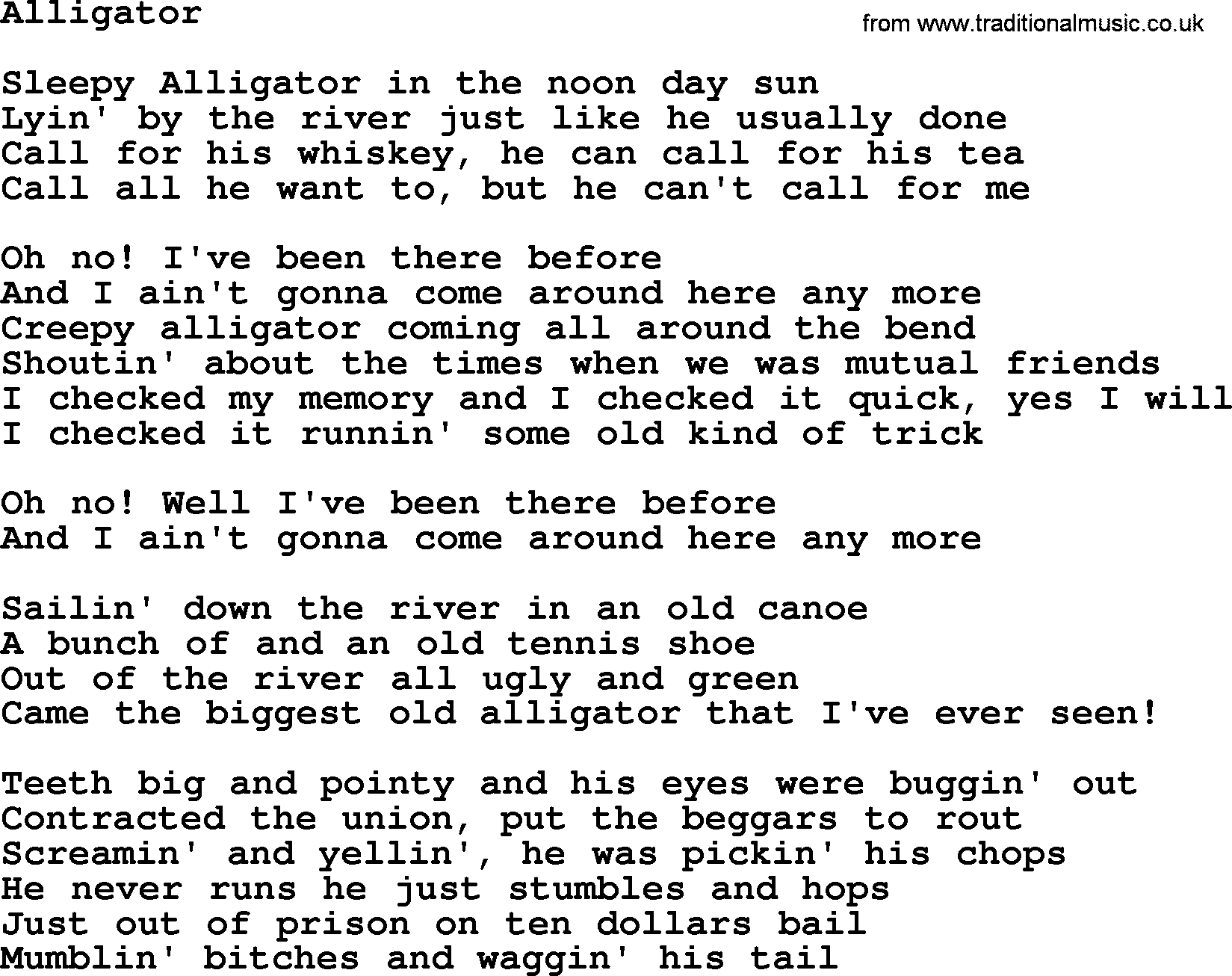 The Byrds song Alligator, lyrics