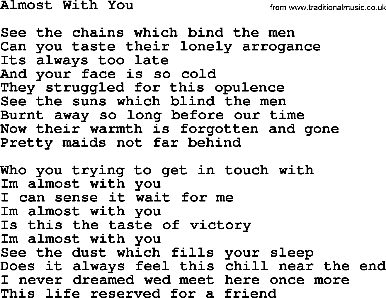 The Byrds song Almost With You, lyrics