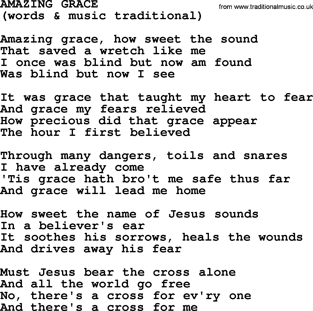 The Byrds song Amazing Grace, lyrics