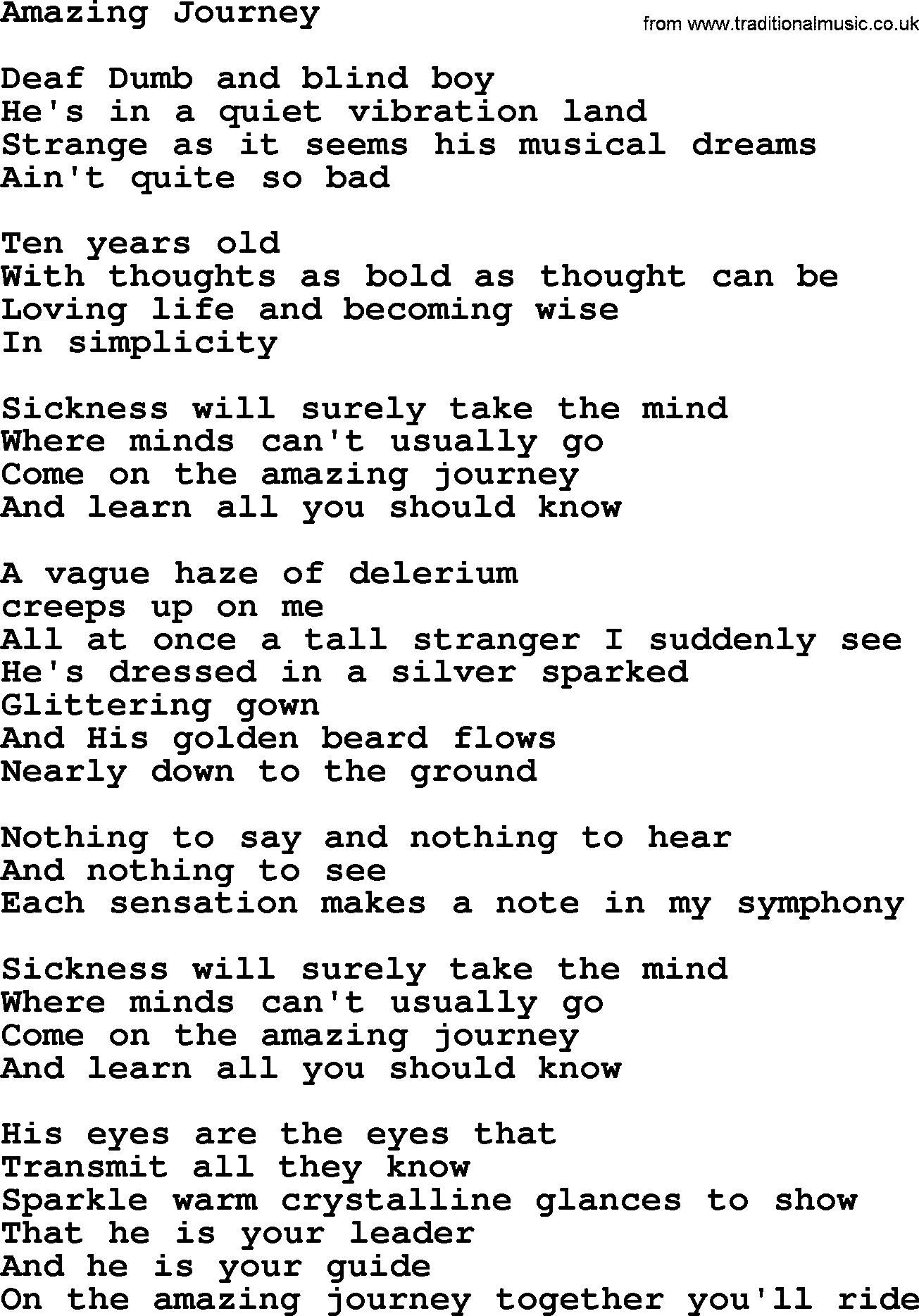 The Byrds song Amazing Journey, lyrics