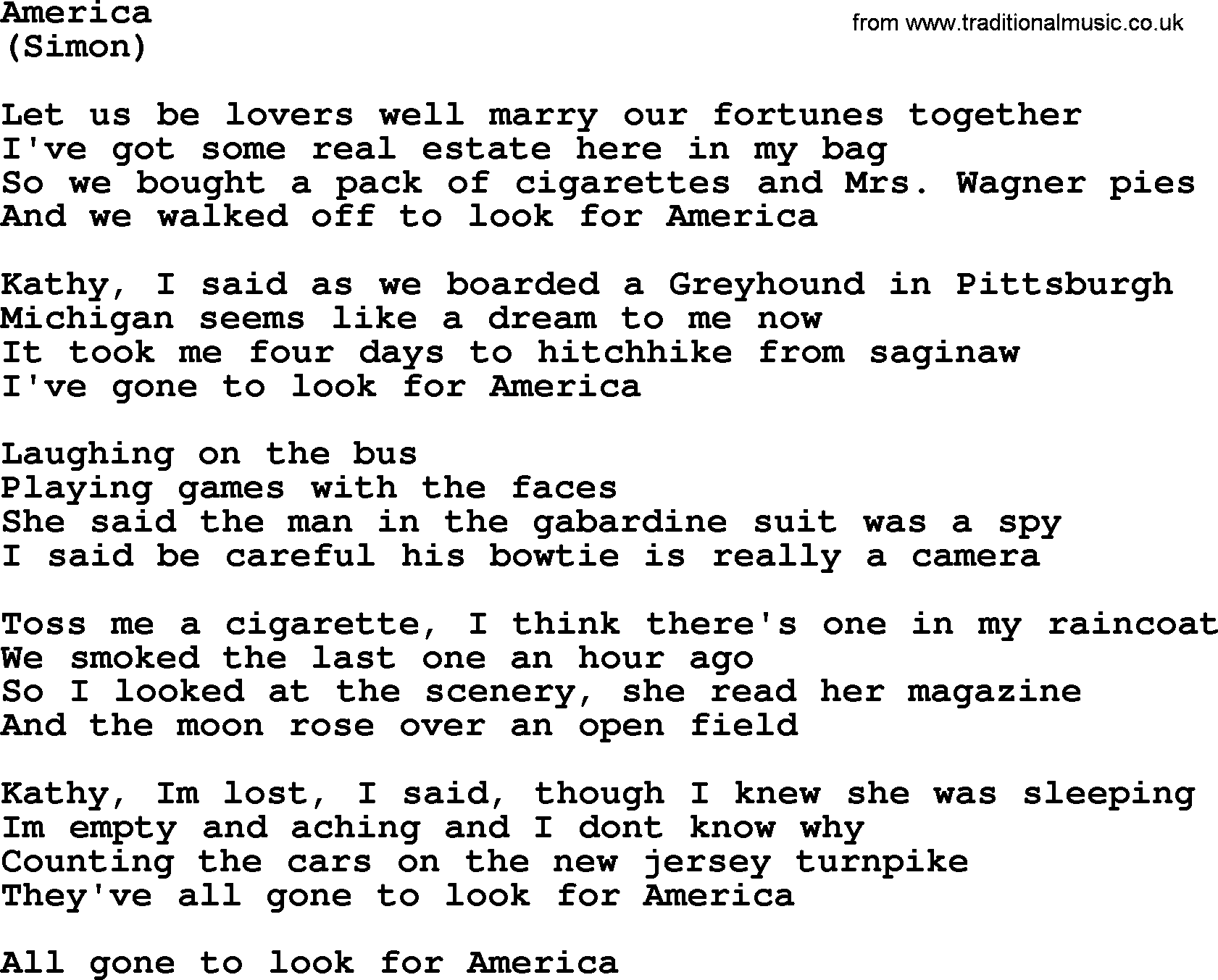 The Byrds song America, lyrics