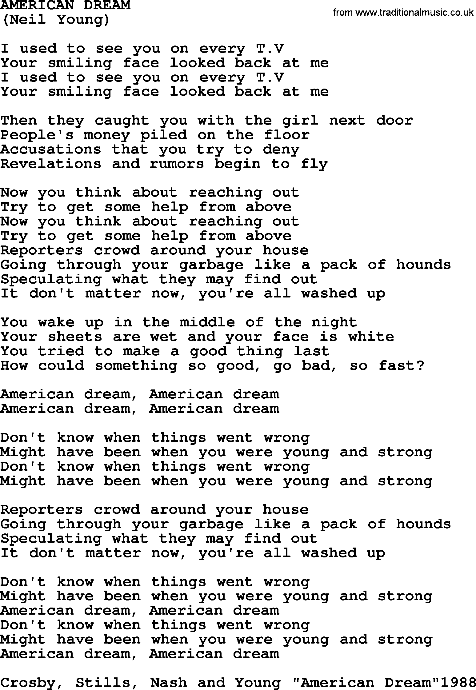 The Byrds song American Dream, lyrics