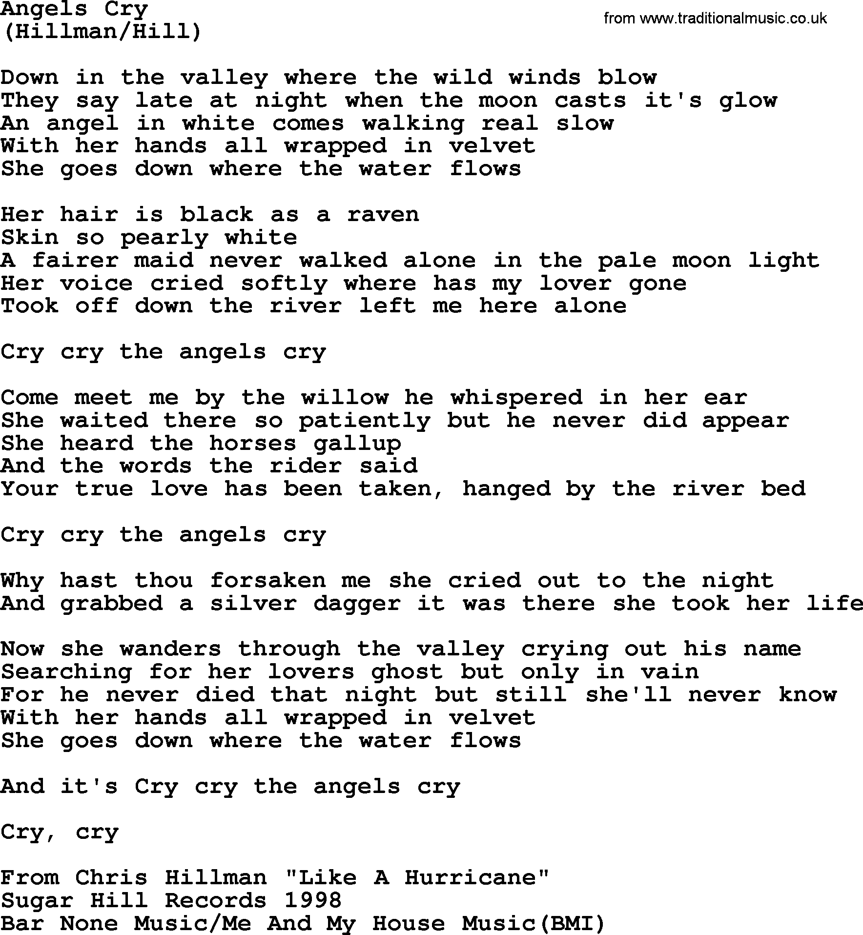 The Byrds song Angels Cry, lyrics