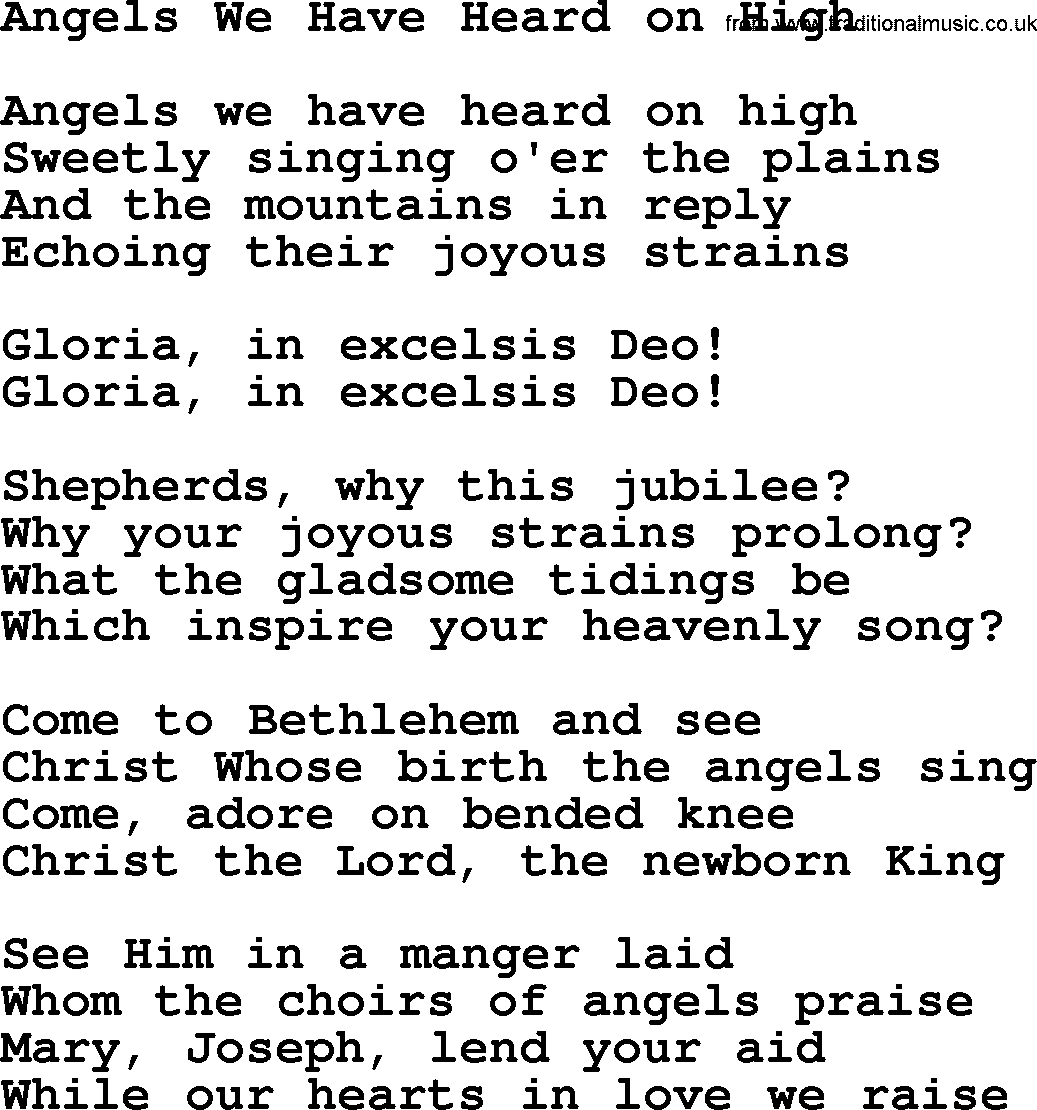 The Byrds song Angels We Have Heard On High, lyrics