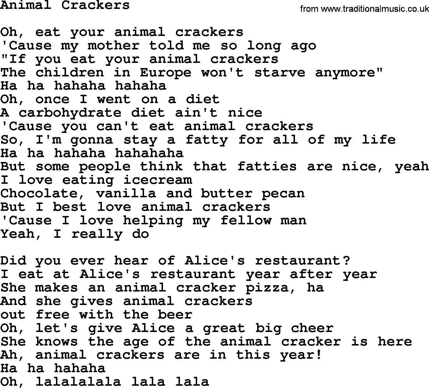 The Byrds song Animal Crackers, lyrics