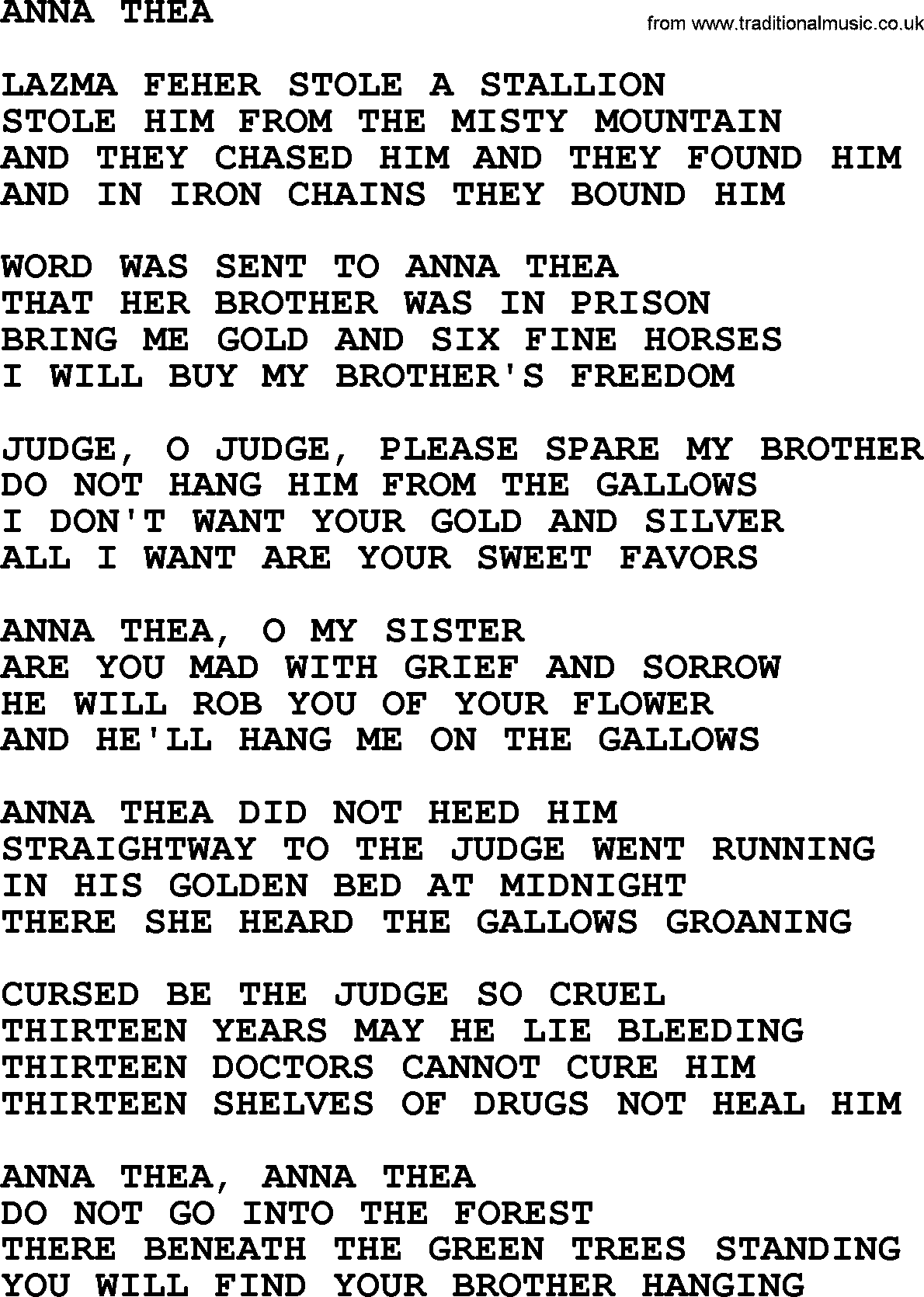 The Byrds song Anna Thea, lyrics