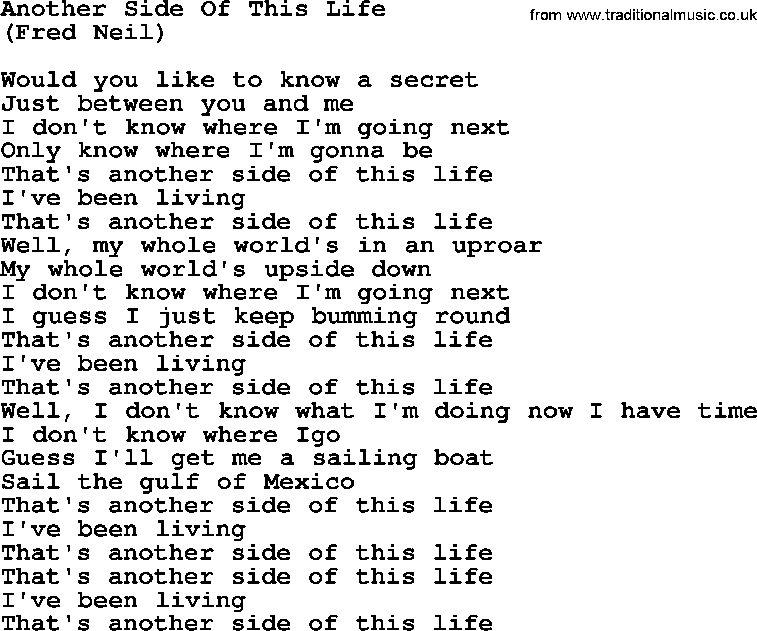 The Byrds song Another Side Of This Life, lyrics