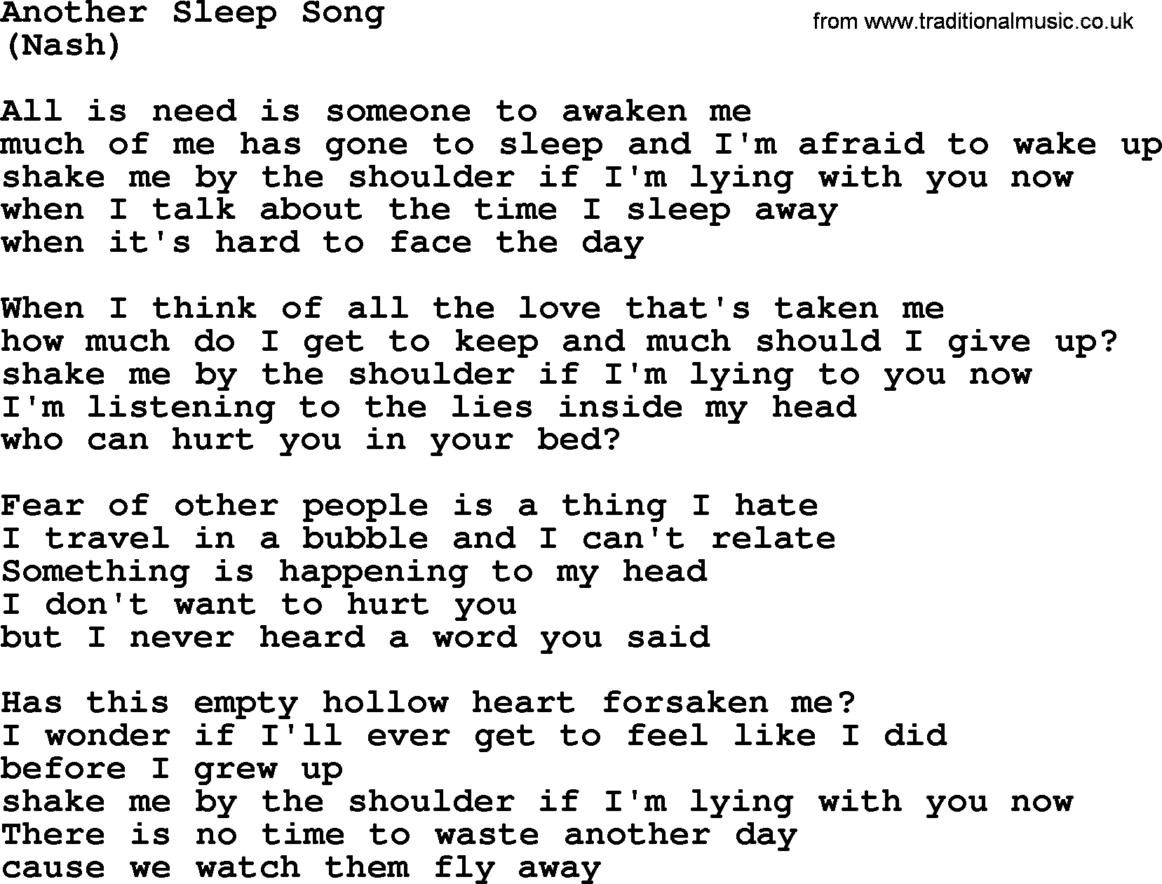 The Byrds song Another Sleep Song, lyrics