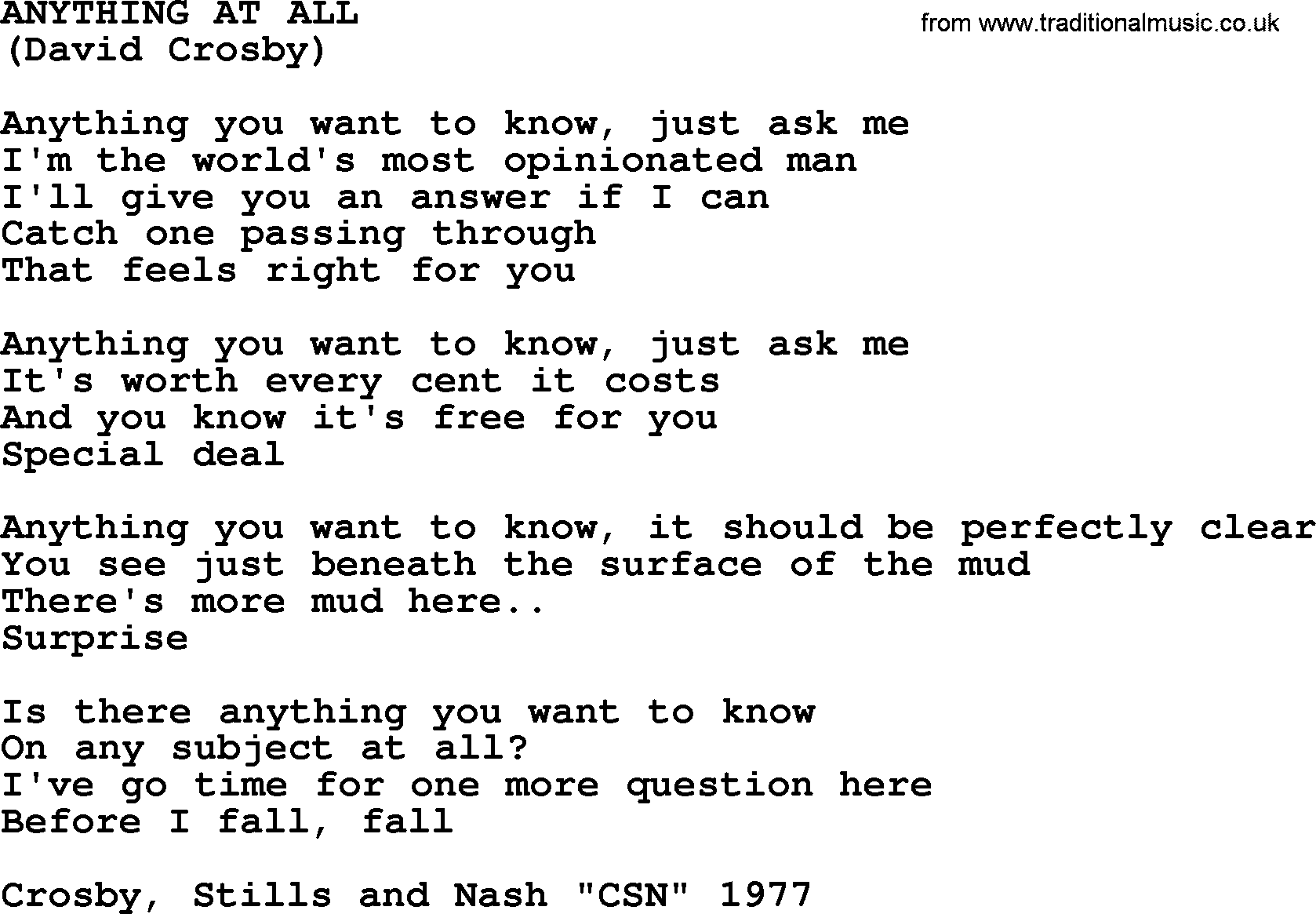 The Byrds song Anything At All, lyrics