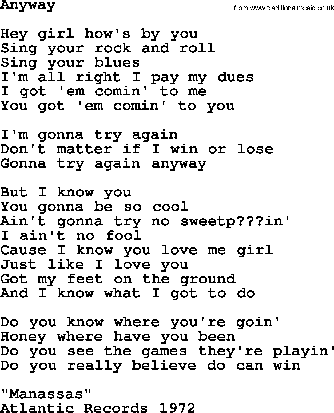 The Byrds song Anyway, lyrics