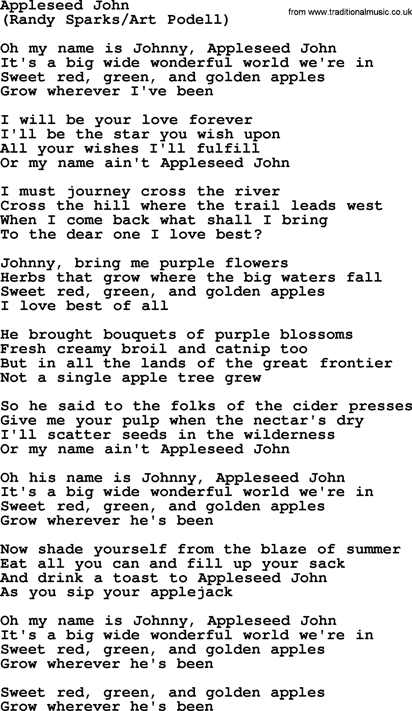 The Byrds song Appleseed John, lyrics