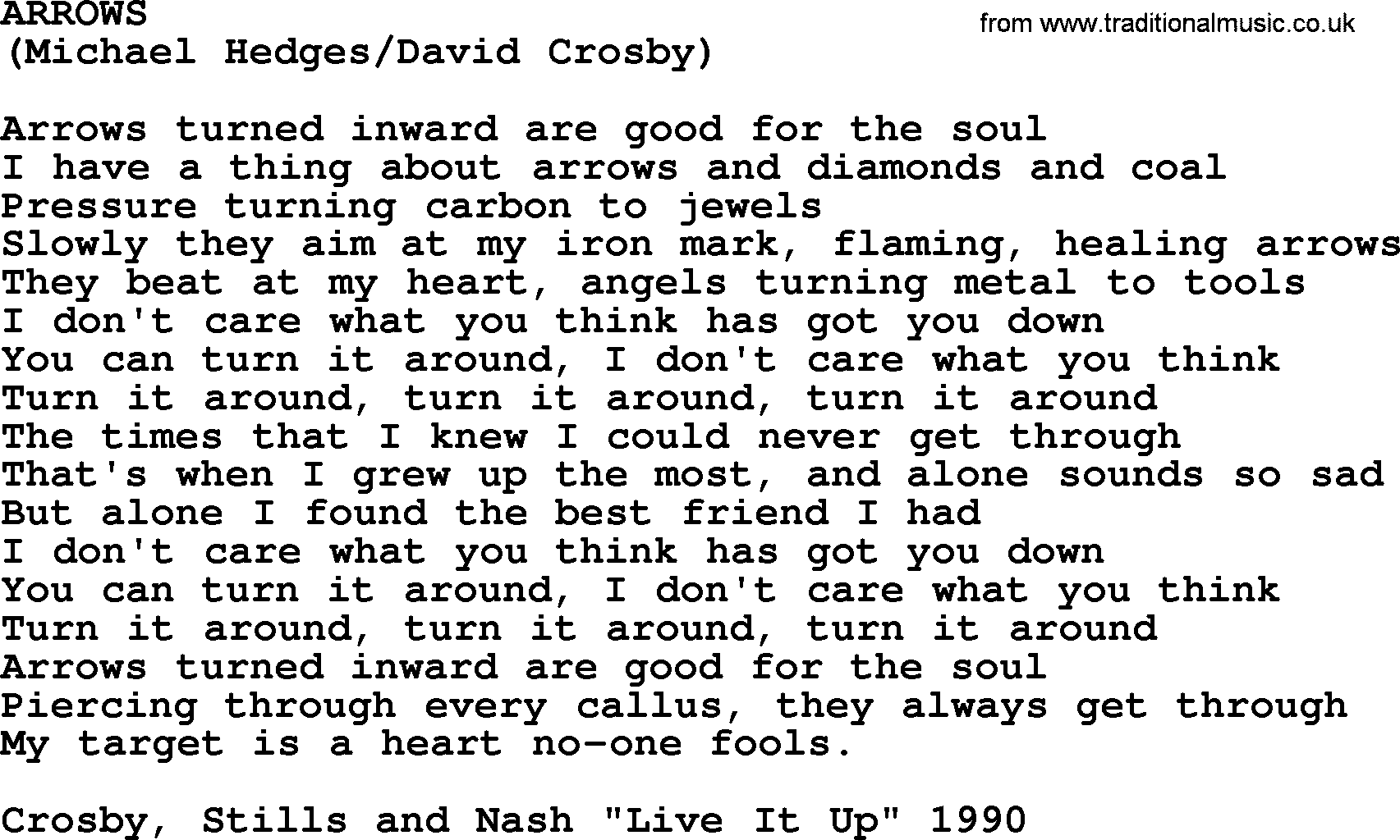 The Byrds song Arrows, lyrics