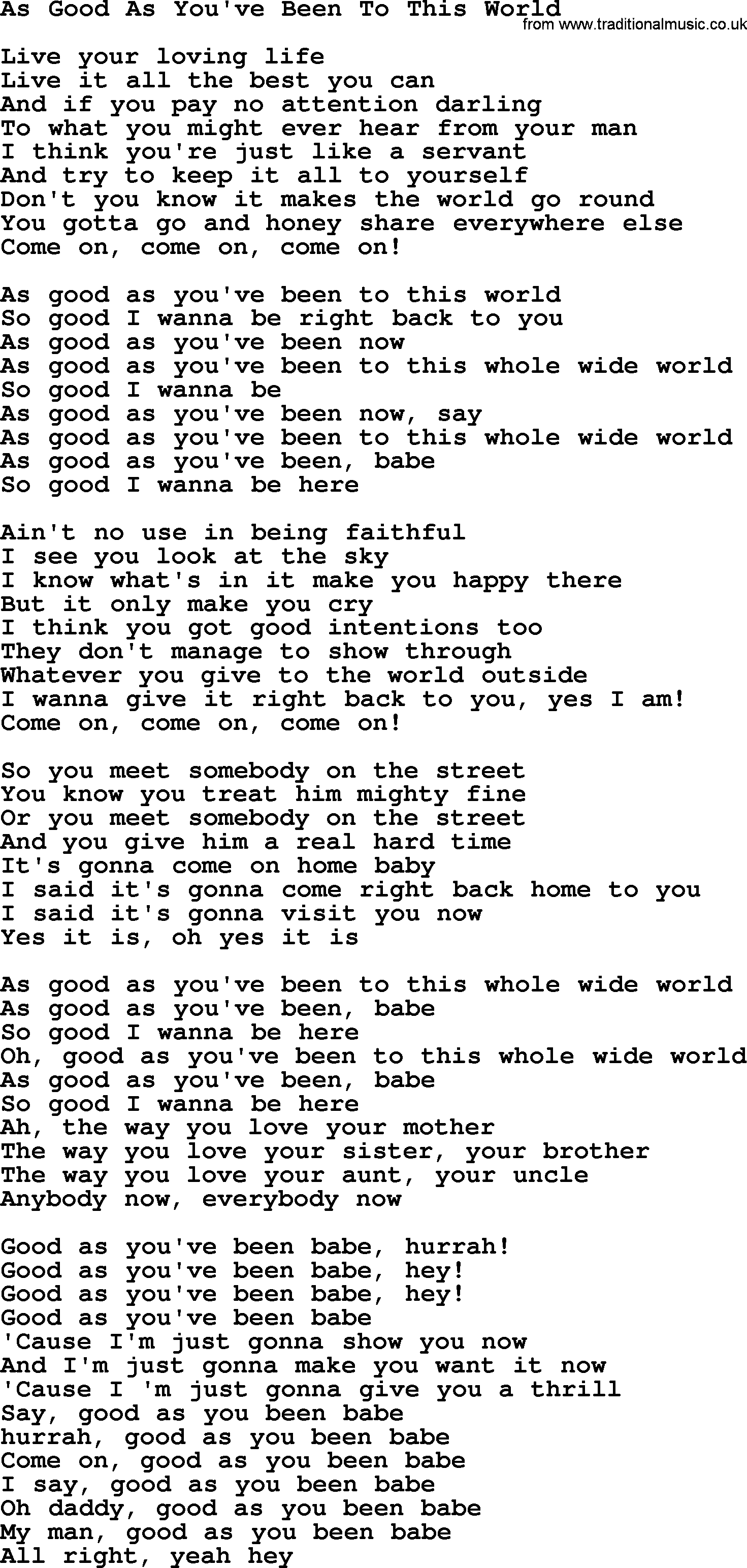 The Byrds song As Good As You've Been To This World, lyrics