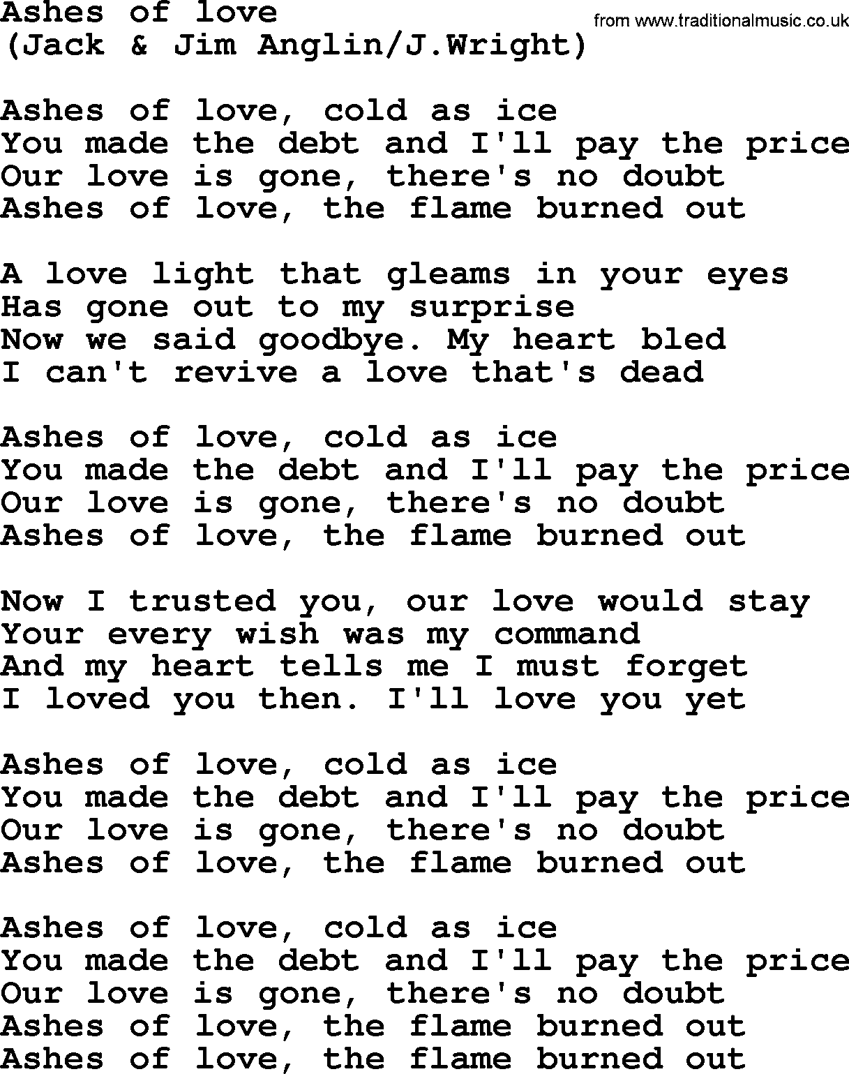 The Byrds song Ashes Of Love, lyrics