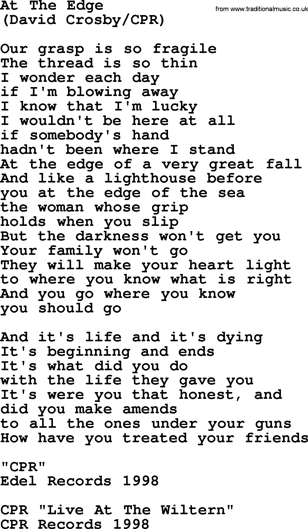 The Byrds song At The Edge, lyrics
