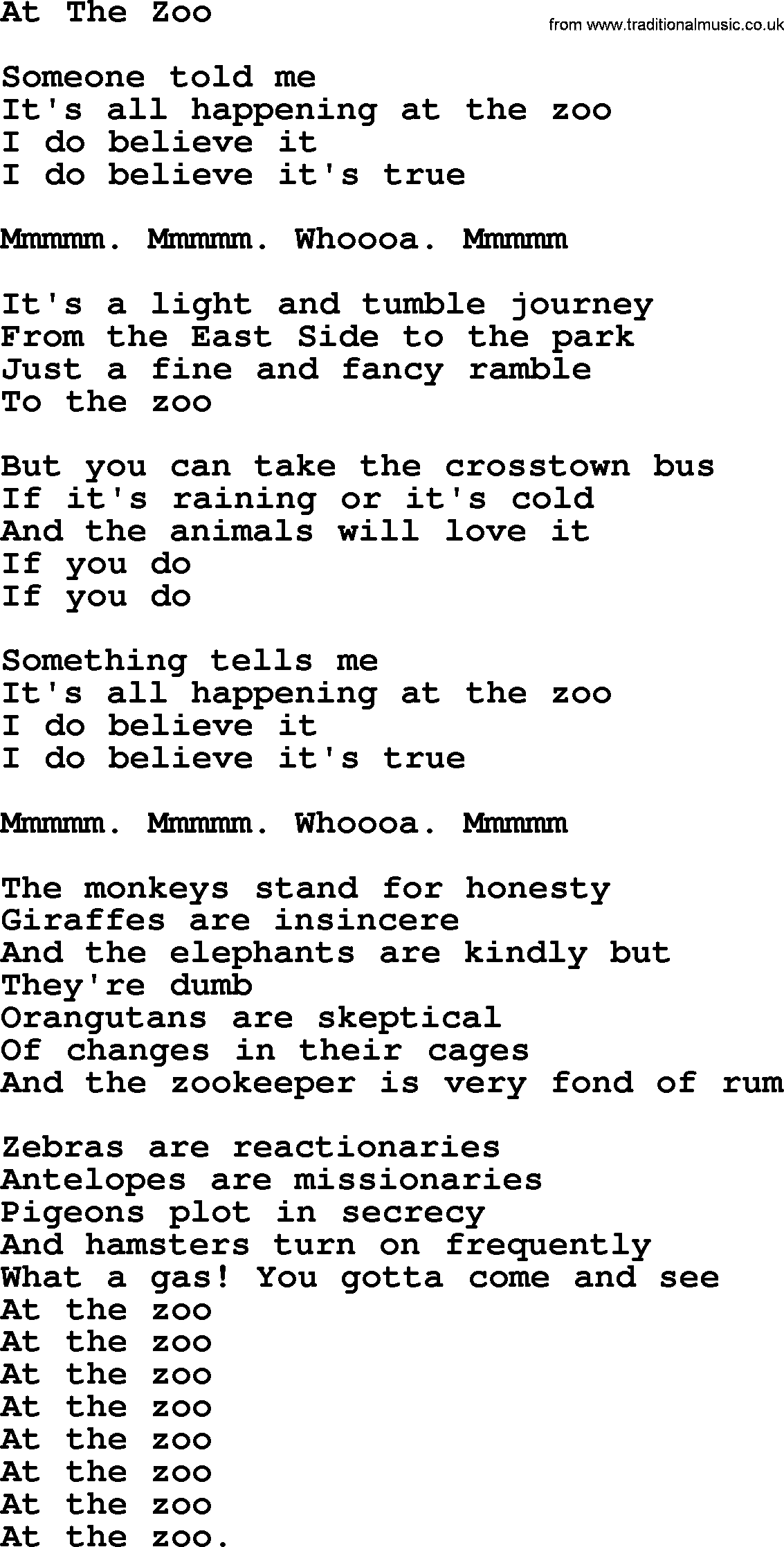 The Byrds song At The Zoo, lyrics
