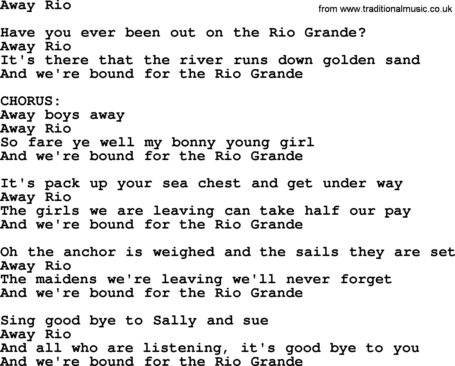 The Byrds song Away Rio, lyrics