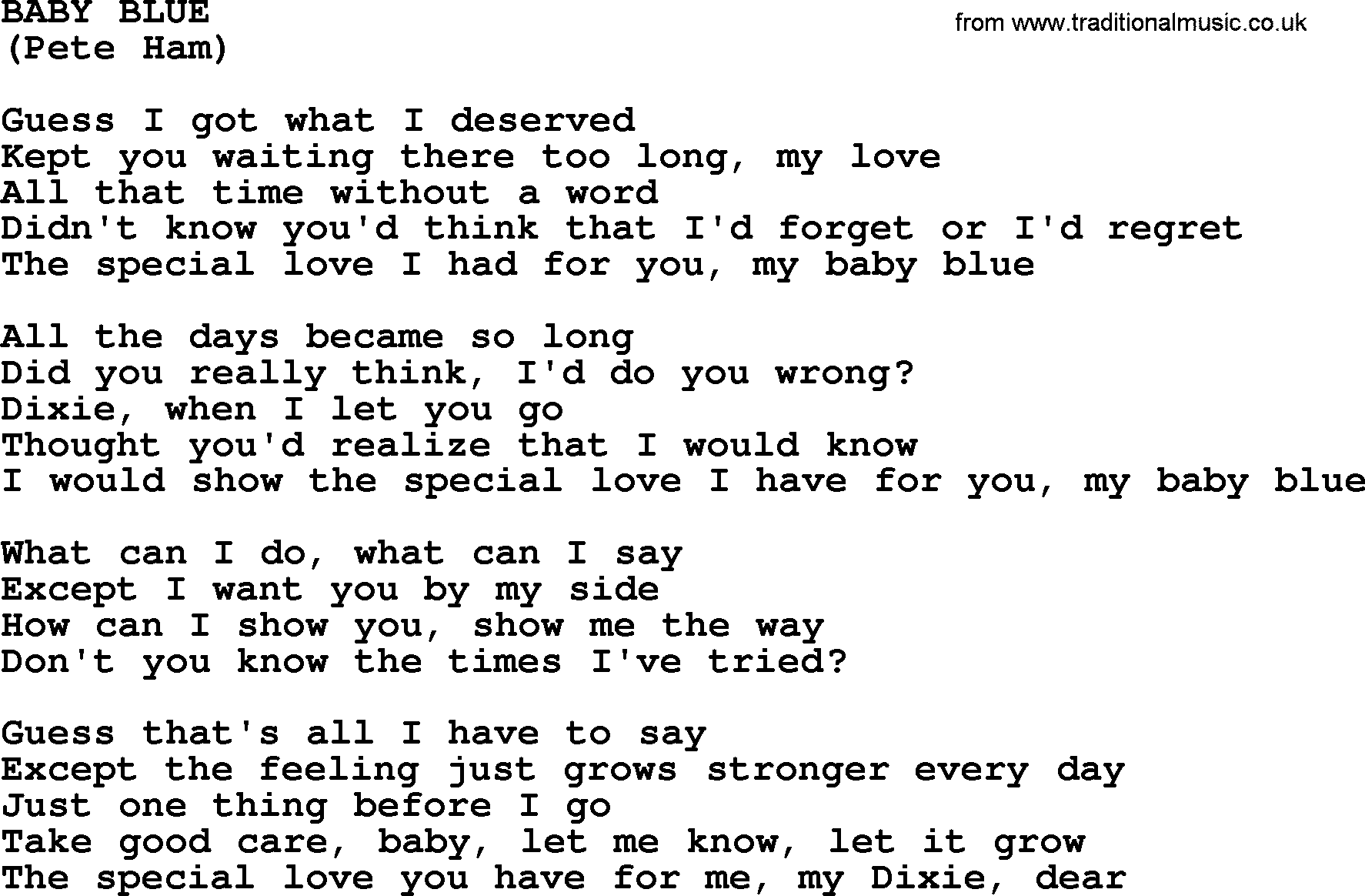 The Byrds song Baby Blue, lyrics