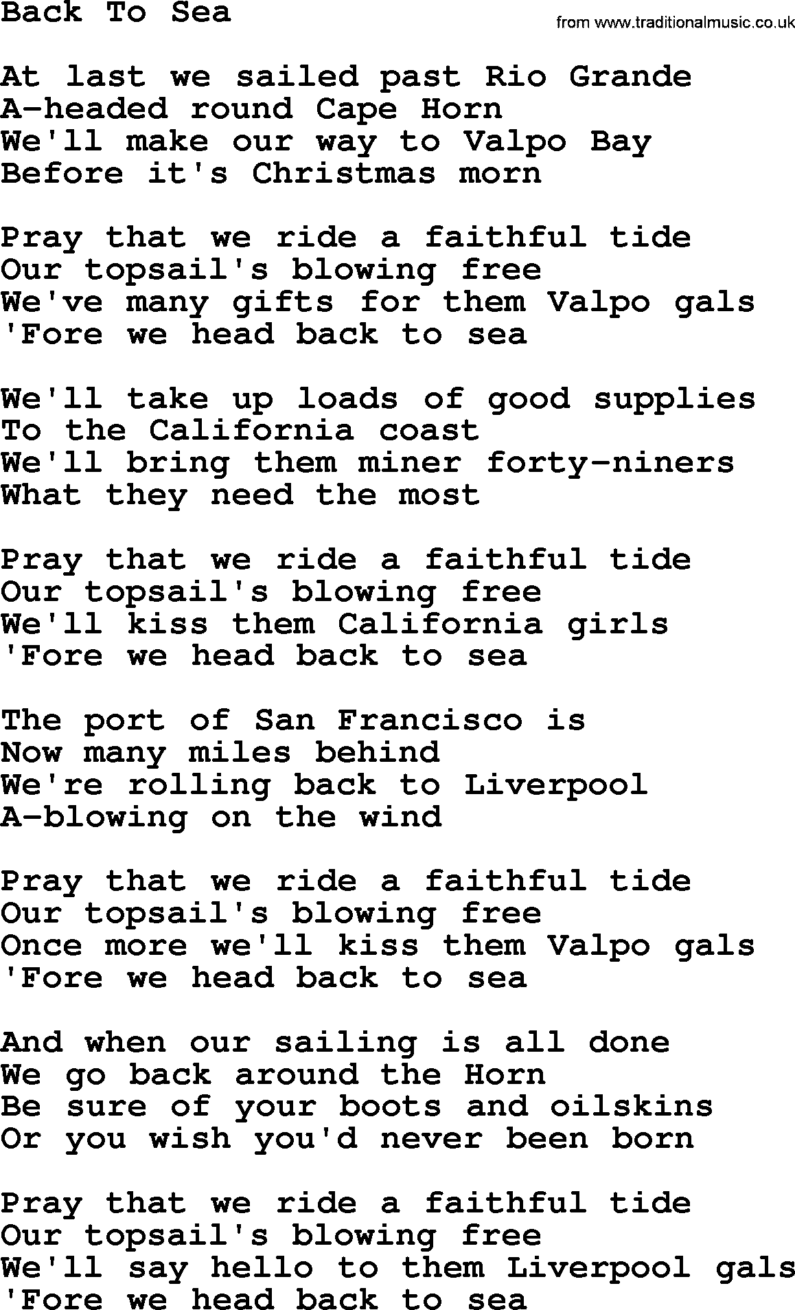 The Byrds song Back To Sea, lyrics