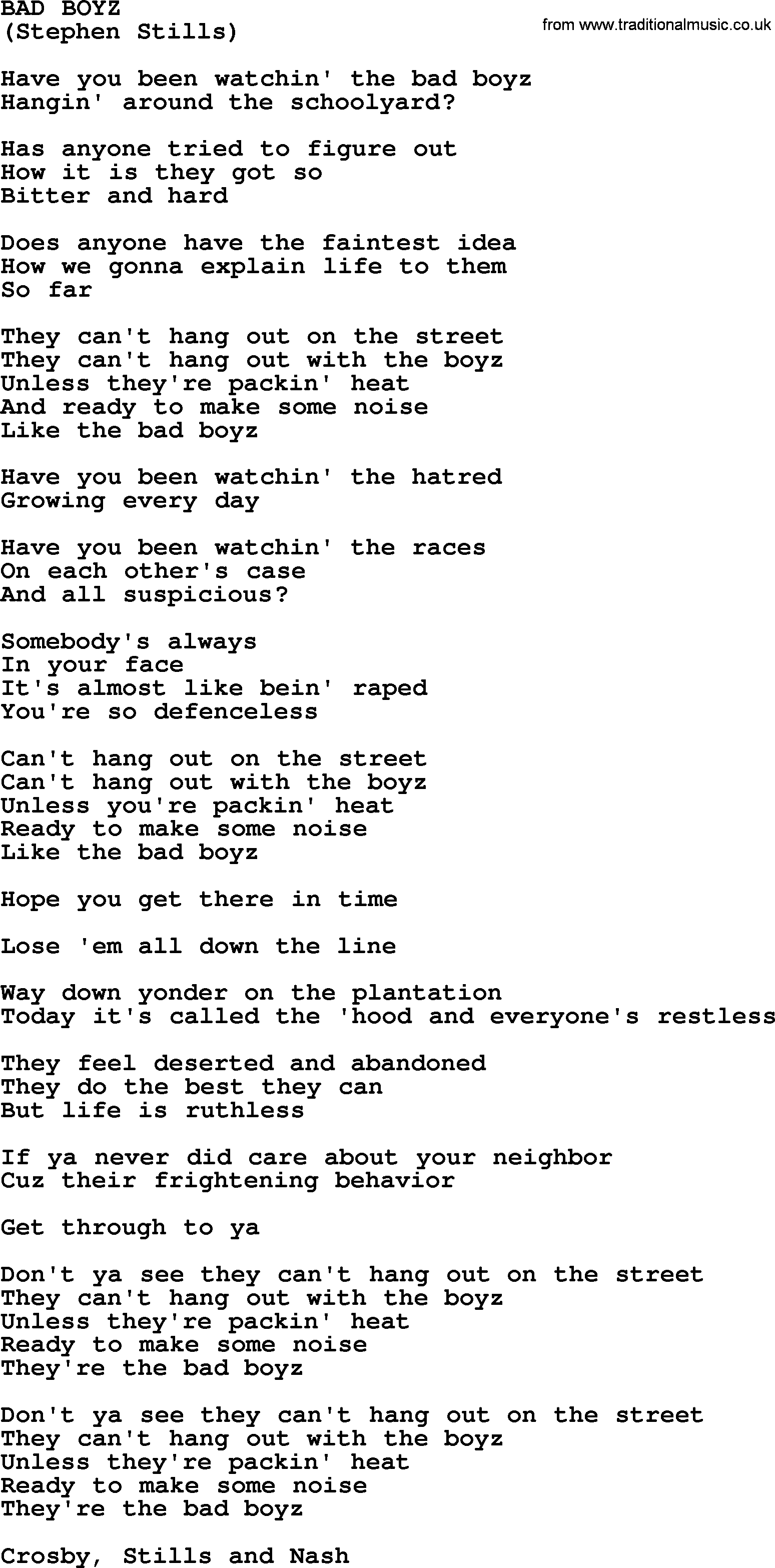 The Byrds song Bad Boyz, lyrics